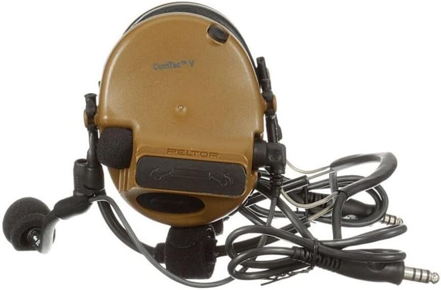 Peltor ComTac V Dual Lead Neckband Headset with Dynamic Mic - 23dB Noise Reduction (NRR) - Coyote Color - Tactical Communication Headset for Shooting Range, Military & Outdoor Activities
