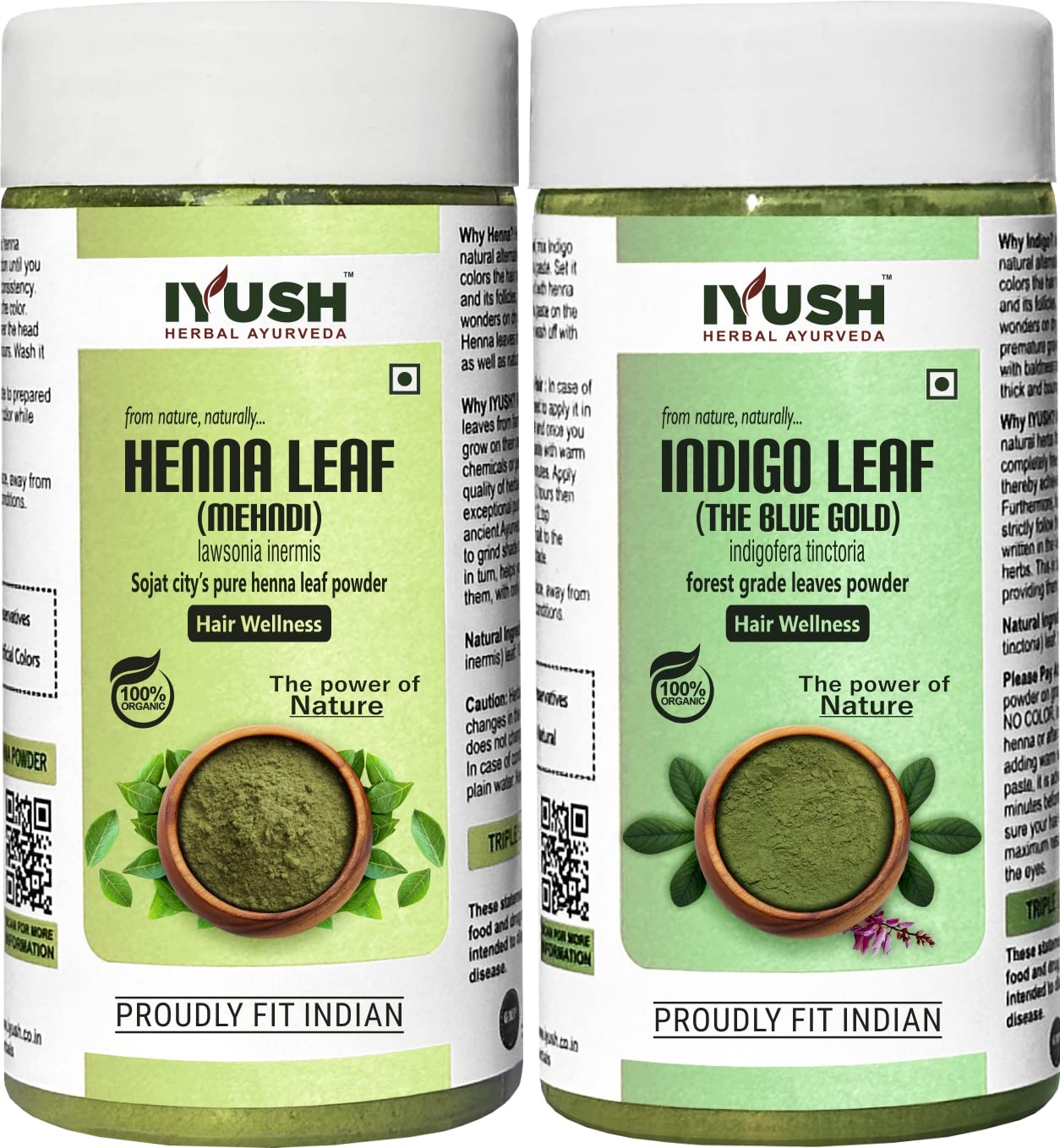 Organic IYUSH Herbal Ayurveda Henna & Indigo Powder Combo - 200g (100g Each) | Natural Hair Dye for Gray Coverage & Hair Coloring | Chemical-Free Herbal Hair Treatment | Perfect for DIY Hair Care & Natural Beauty Routines