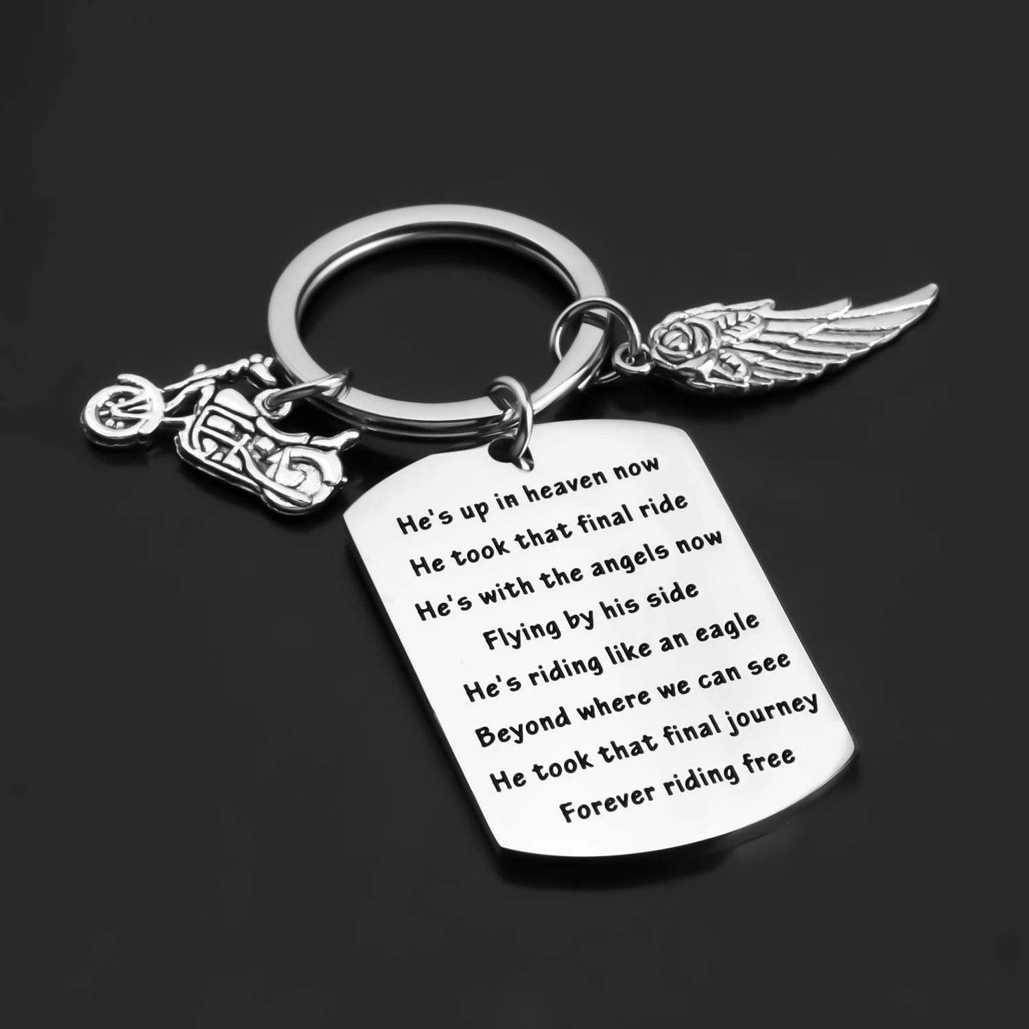 Heavenly Memorial Motorcycle Keychain - Sympathy Gift for Loss of Father, Son or Husband - Biker Keepsake for Remembrance - Perfect for Funerals, Memorial Rides & Healing Moments