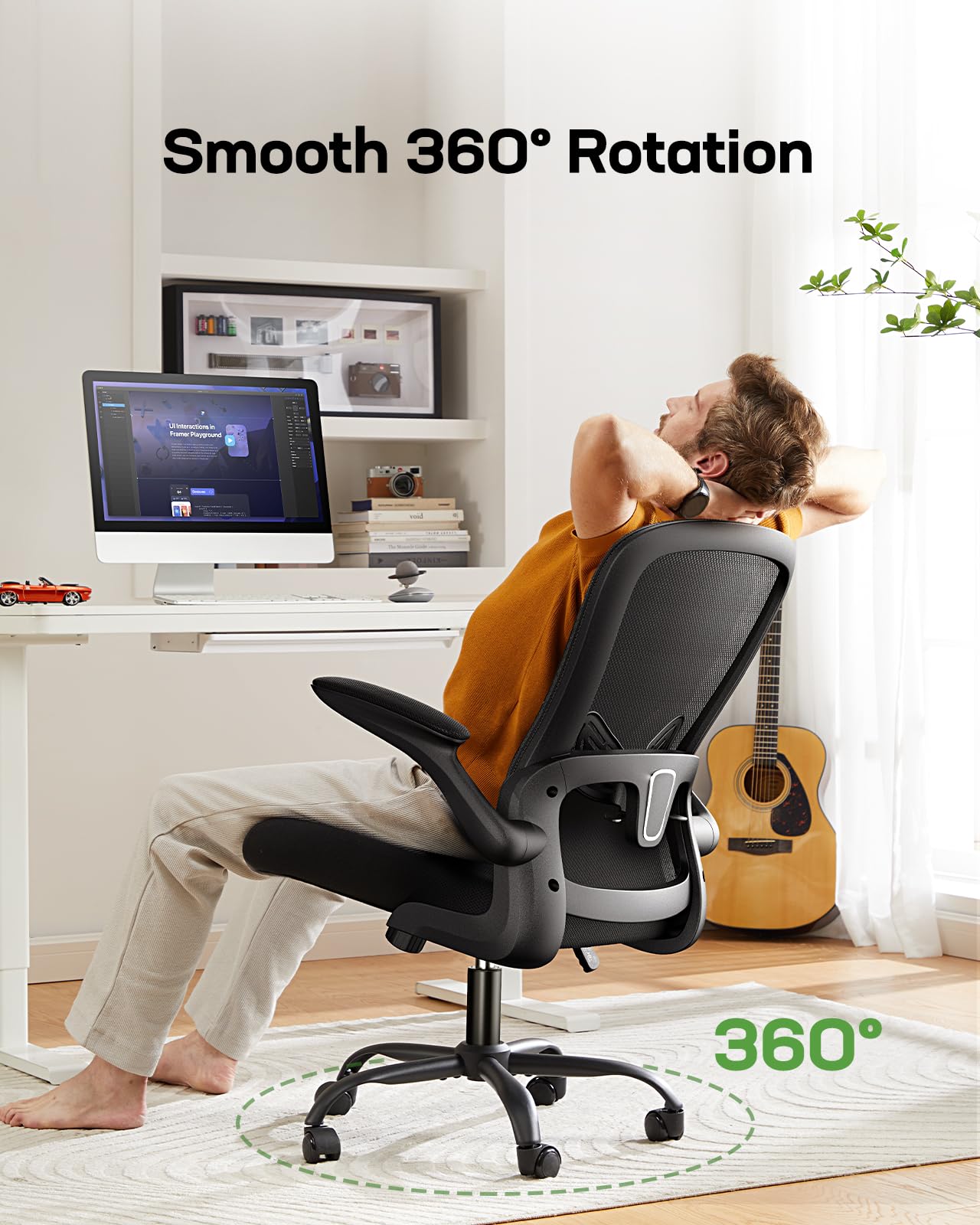 Ergonomic Office Chair with Adjustable Lumbar Support - Mesh Back Computer Desk Chair with Flip-Up Armrests, Swivel Task Chair for Home Office (Black) - Perfect for Long Work Hours, Gaming & Remote Work
