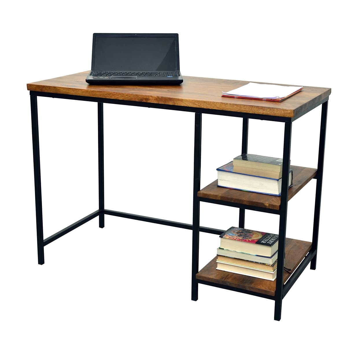 42 Inch Brayden Wood Desk with 2-Tier Side Shelves - Modern Home Office Desk for Study, Work & Writing - Perfect for Small Spaces & Dorm Rooms