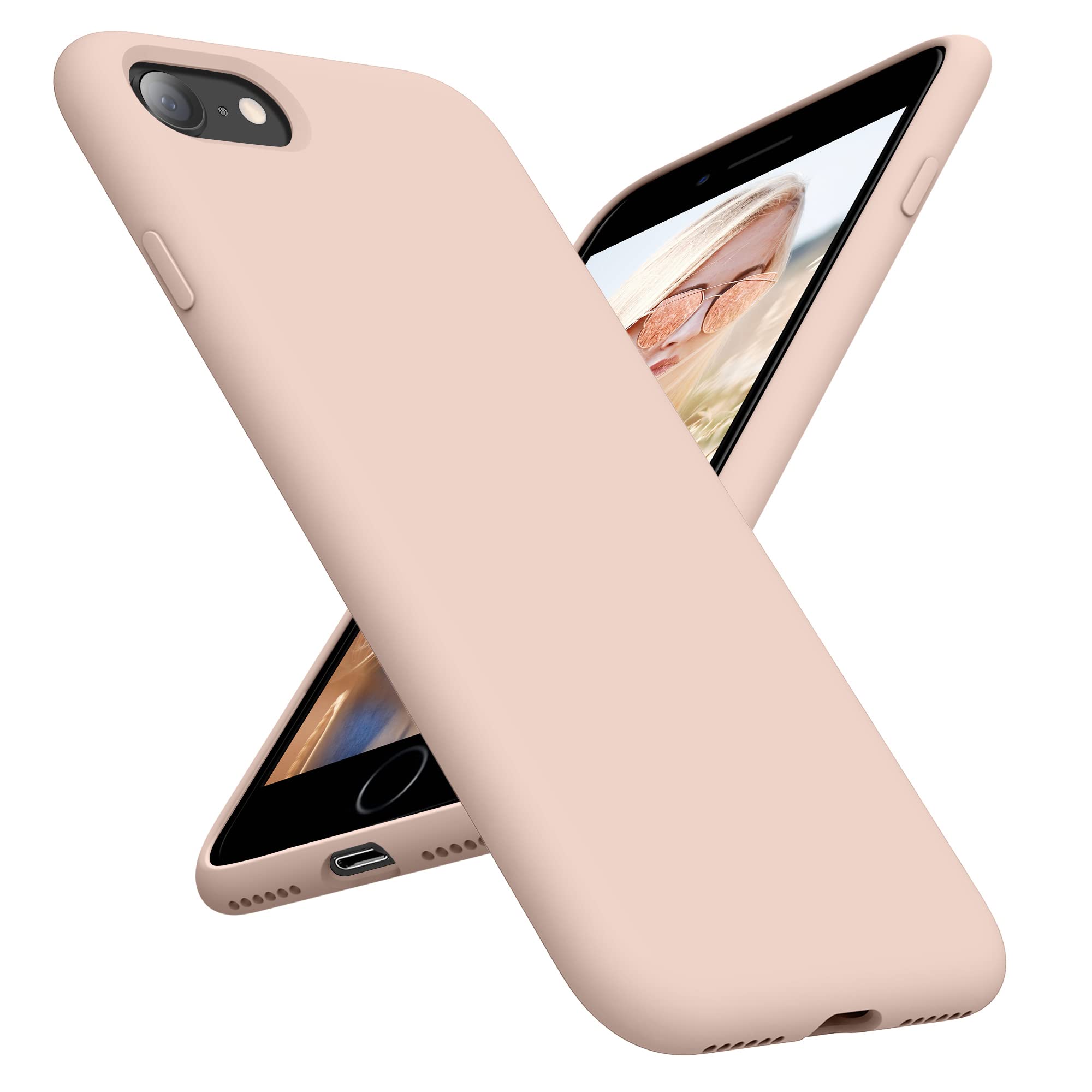 OTOFLY Ultra Slim Liquid Silicone Case for iPhone SE/iPhone 8 (4.7 Inch) - Soft Bumper Protection, Anti-Scratch & Shockproof Phone Cover - Perfect for Daily Use, Travel & Outdoor Activities (Pink)