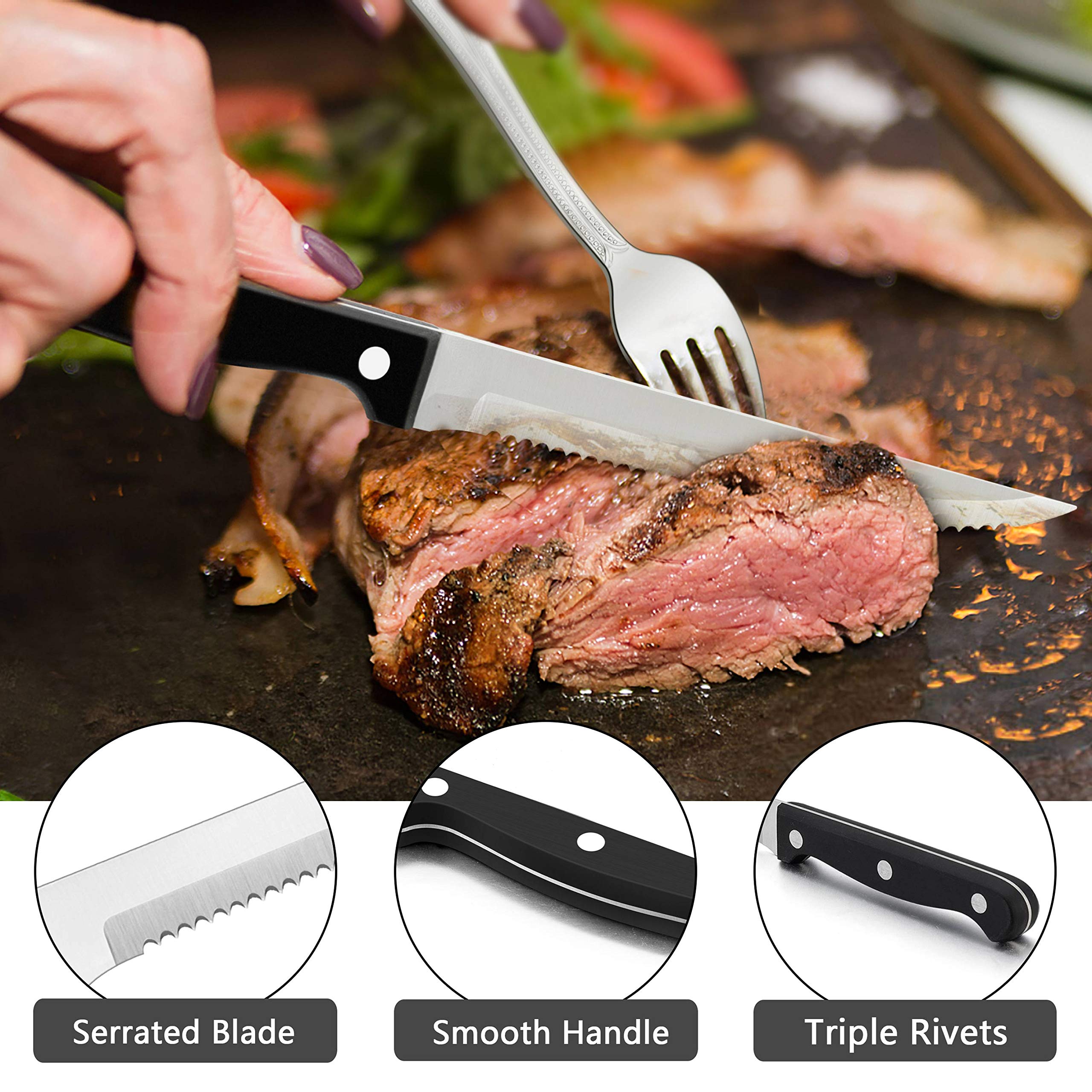 24-Piece Stainless Steel Silverware Set with Steak Knives for 4 - Elegant Beaded Edge Flatware Cutlery Set for Kitchen, Restaurant & Hotel - Dishwasher Safe Tableware for Fine Dining, Dinner Parties & Everyday Use