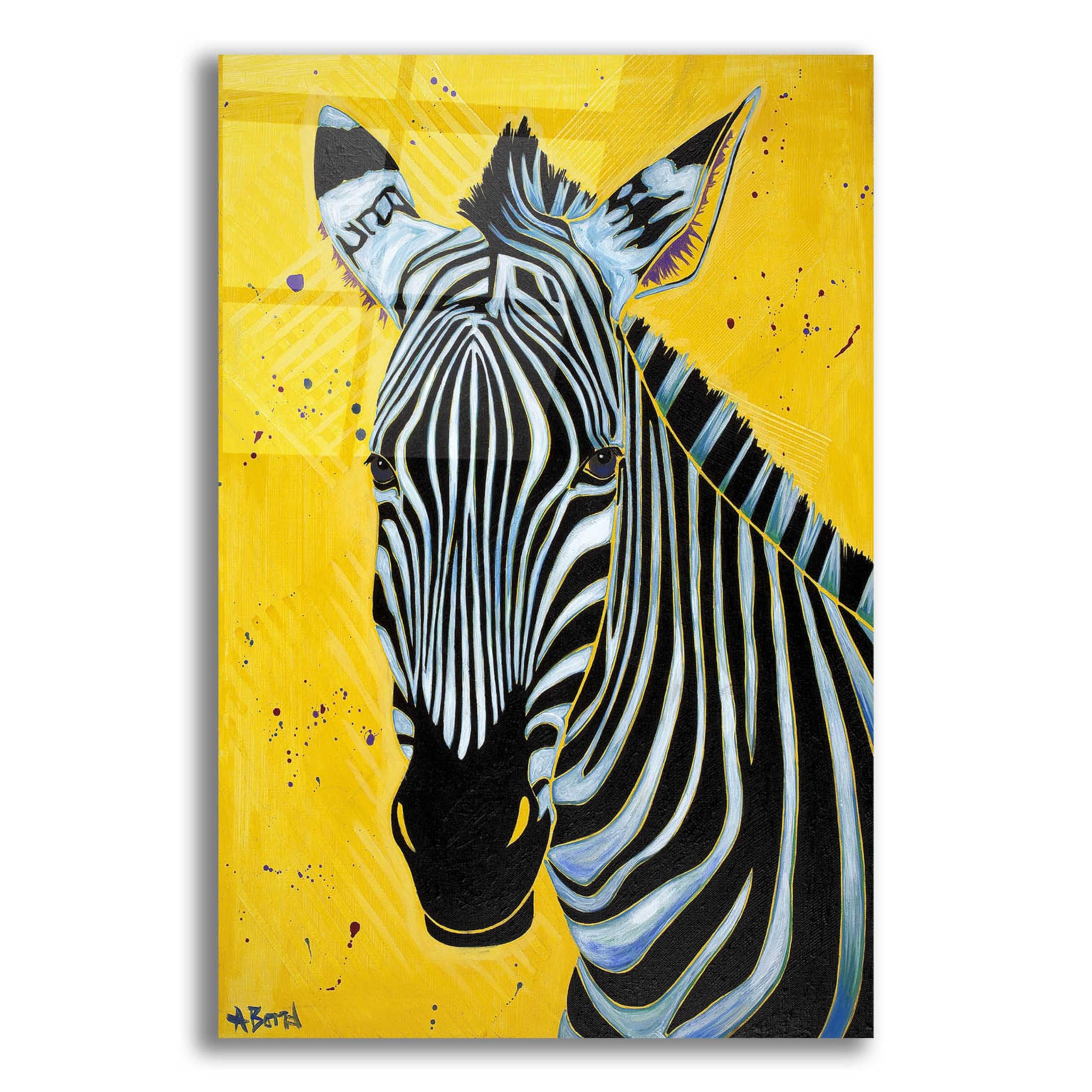 Angela Bond 'Zebra' Acrylic Glass Wall Art - 16x24 Inches Modern Animal Print Painting for Living Room, Bedroom & Office Decor