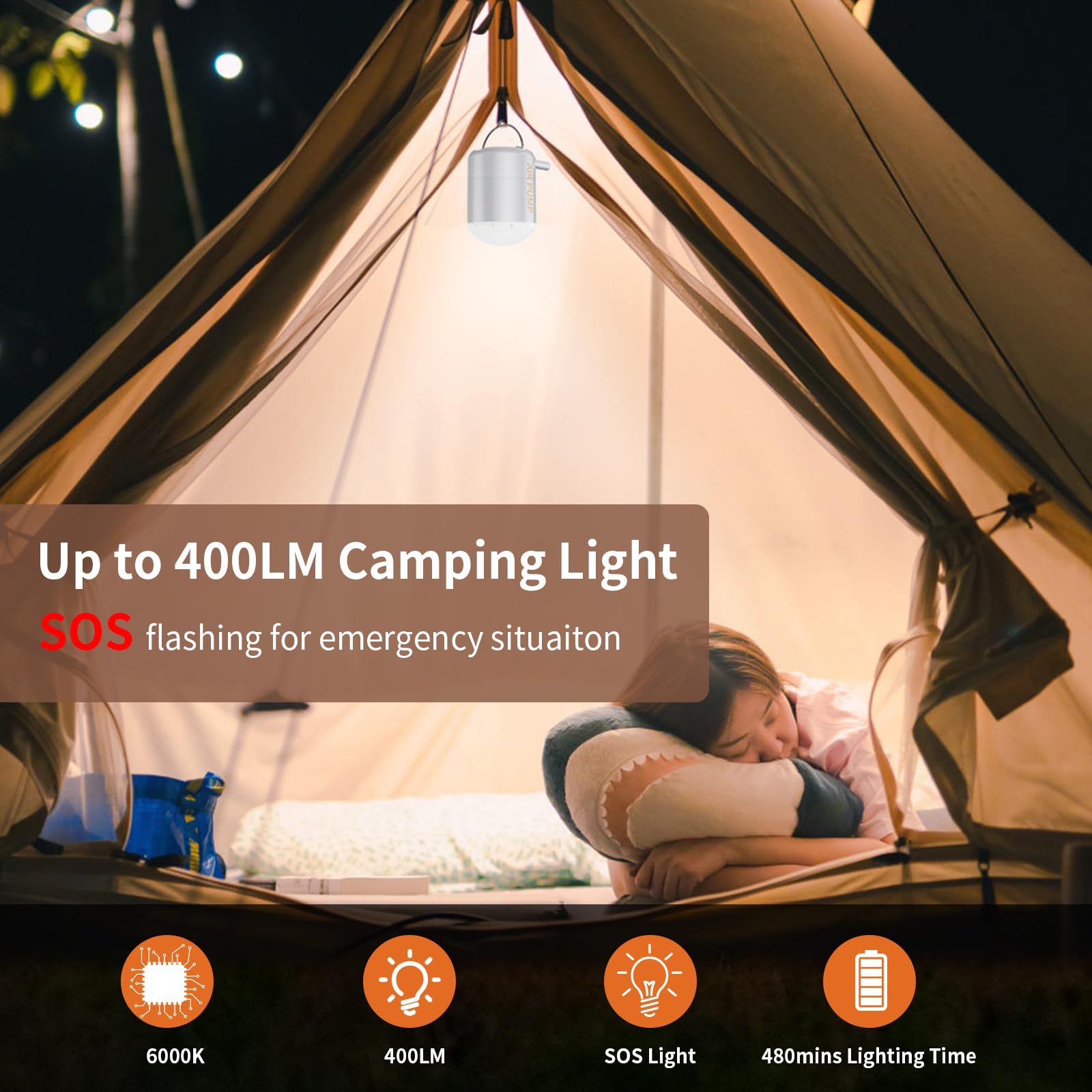 Portable Mini Air Pump for Inflatables - Rechargeable Electric Pump for Air Mattress, Pool Floats, Sleeping Pads, Vacuum Bags | Compact Camping Gear with Built-in Light for Outdoor, Travel & Home Use