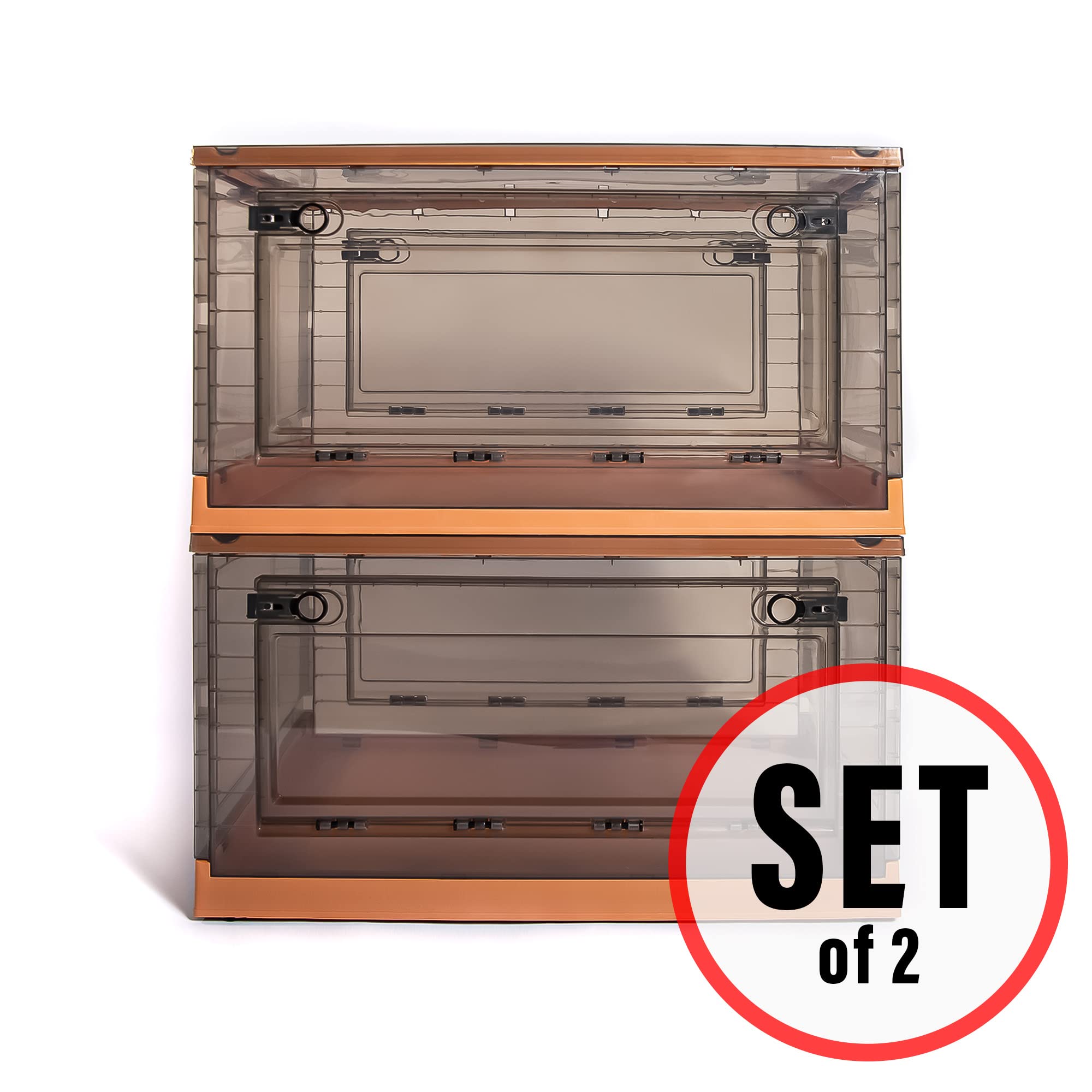 Best 2-Pack X-Large Storage Bins with Side Opening - Stackable, Collapsible & Foldable Storage Boxes for Home & Office Organization - Ideal for Closet, Garage, Kids Room & Laundry Storage (X-Large, Orange)