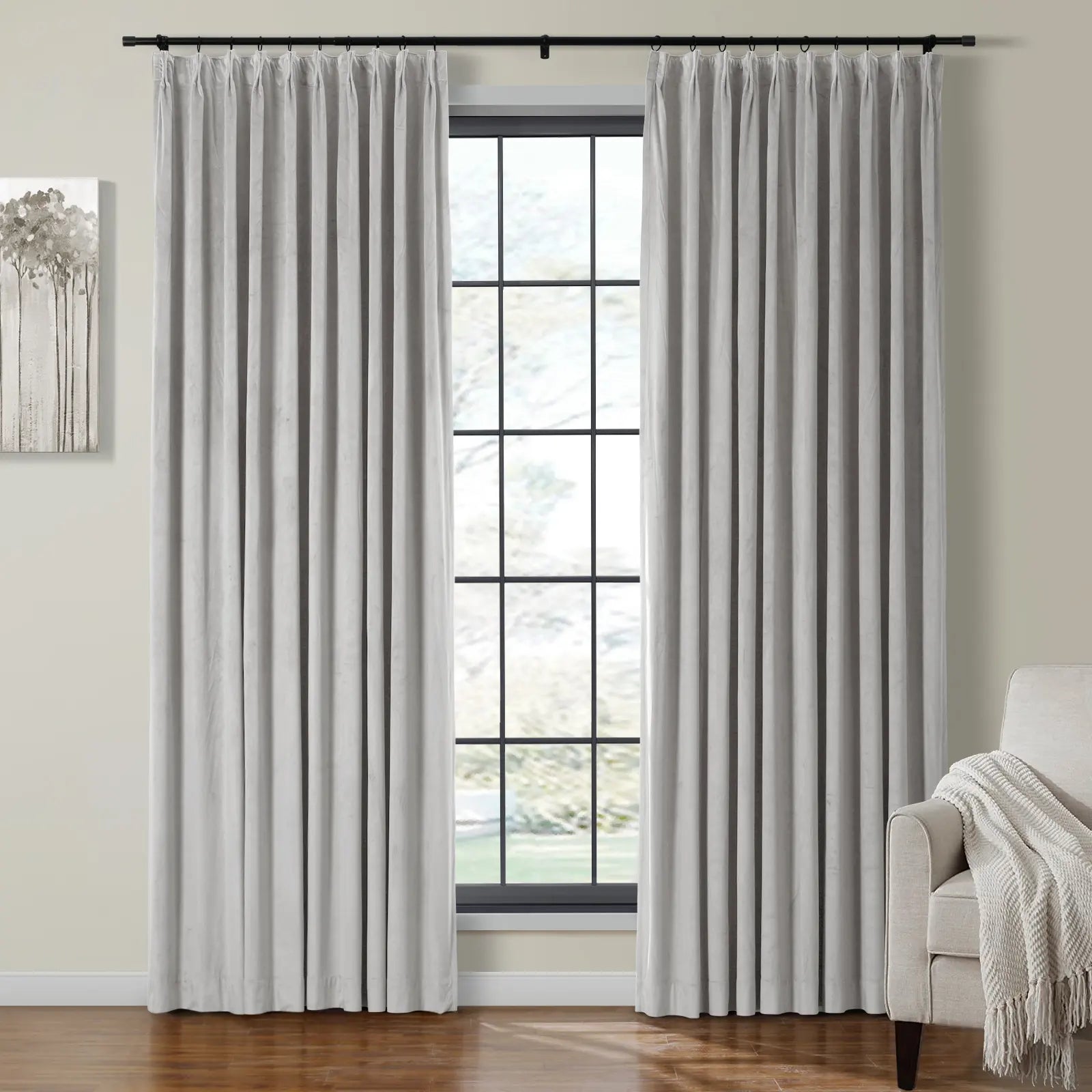 Luxury Velvet Pinch Pleat Thermal Blackout Curtains - Insulated Drapes for Bedroom & Living Room - Noise Reducing & Energy Efficient Window Treatments