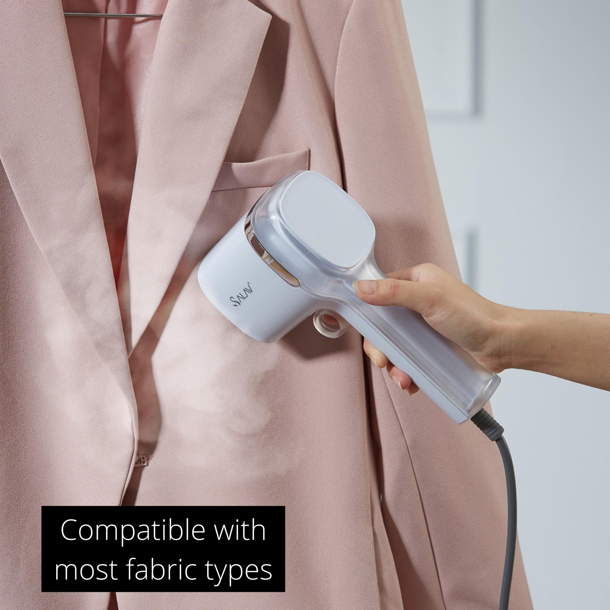 SALAV® Quicksteam Portable Handheld Garment Steamer - 10 Second Fast Heating, Wrinkle Remover for Clothes & Fabrics, No Drip Steam, Stainless Steel Plate - Perfect for Travel, Business Trips & Home Use