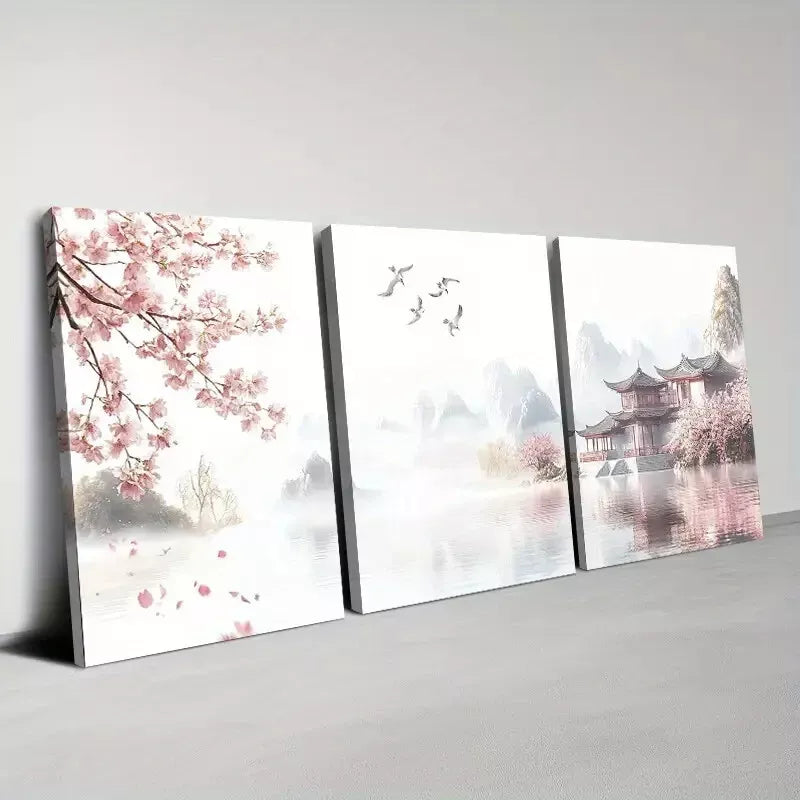 Vintage Inspired Colorful Landscape Floral Art Set - 3pcs Framed Canvas Wall Decor 50x70cm - High Quality Print 100% Australian Made - Ready to Hang - Perfect for Living Room, Bedroom & Office Decor