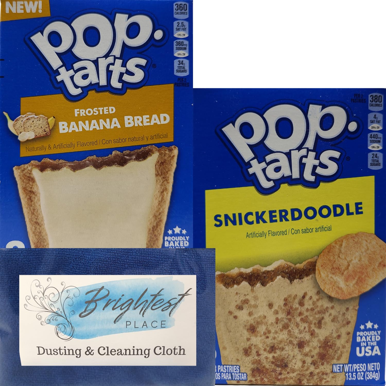 Frosted Toaster Pastries Variety Pack - Snickerdoodle Cookie & Banana Bread Flavors - Breakfast, Dessert & Snack Bundle with Free Cleaning Cloth - Perfect for School Lunches, Office Snacks & Quick Breakfasts