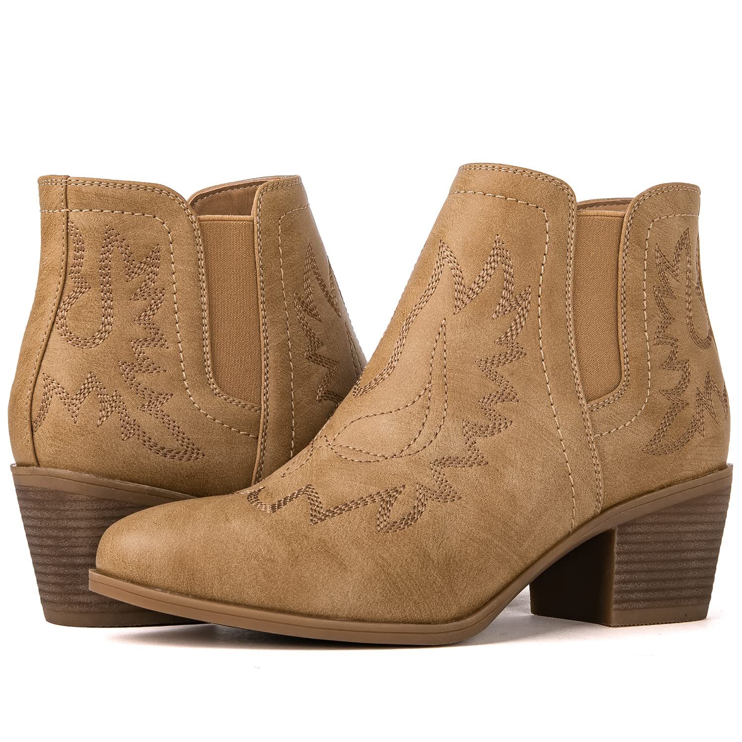GLOBALWIN Women's Pull-On Ankle Boots - Western Cowboy Cowgirl Boots for Women | Comfortable & Stylish for Country Dancing, Rodeo, and Everyday Wear