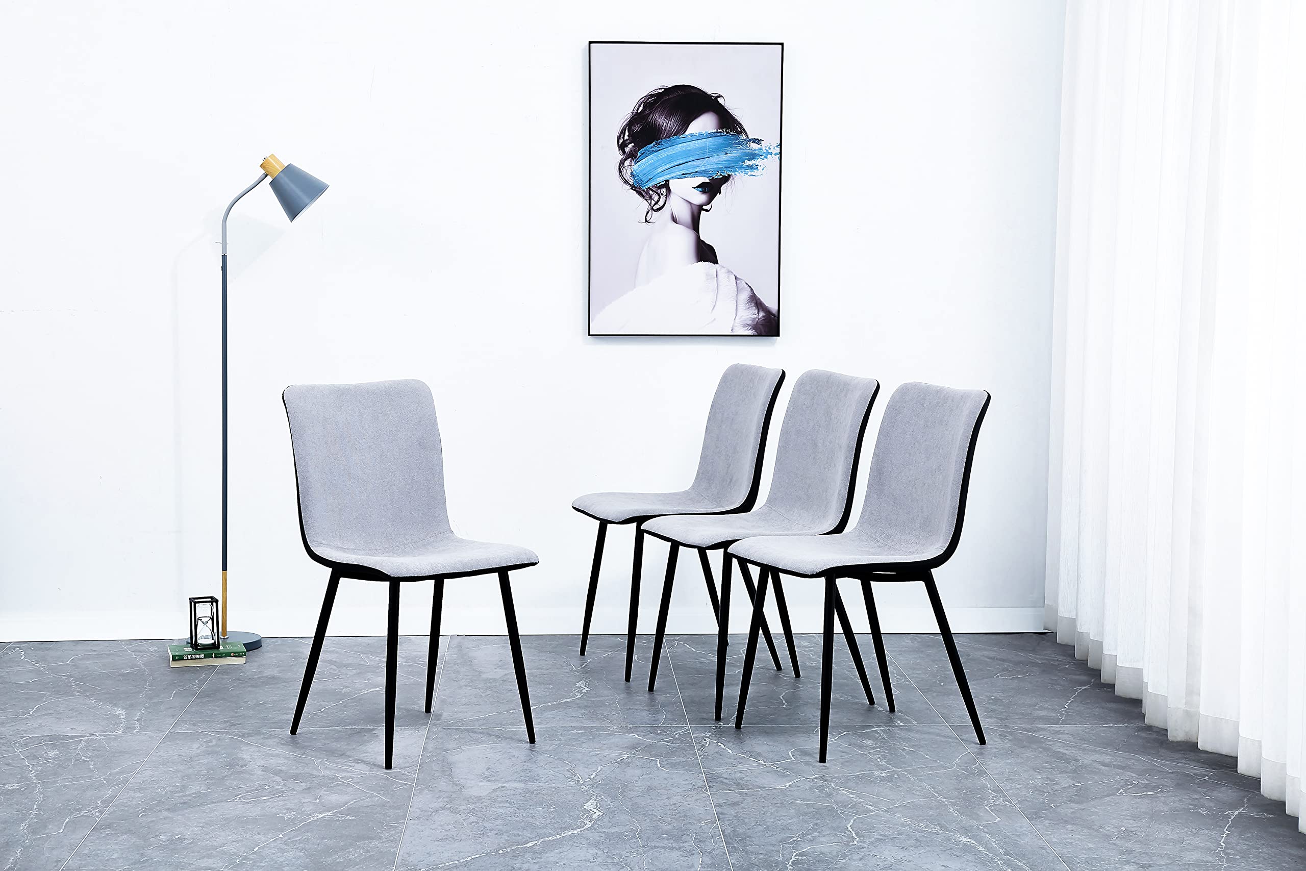 DEINPPA Set of 4 Gray Linen Dining Chairs with Padded Seat & Fabric Cushion - Brown Metal Leg Accent Chairs for Living Room, Bedroom, Dining Room | Perfect for Home Decor, Family Gatherings & Daily Use