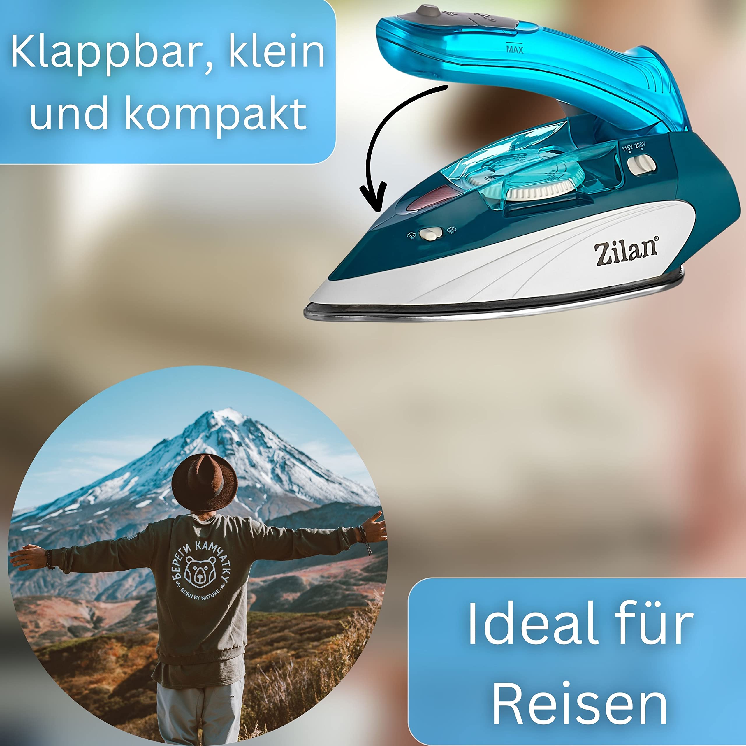 Portable Travel Steam Iron - 1100W Mini Iron with Adjustable Temperature Control, Non-Stick Soleplate & Foldable Handle | Perfect for Business Trips, Vacations & Small Spaces | Compact & Lightweight for Easy Packing