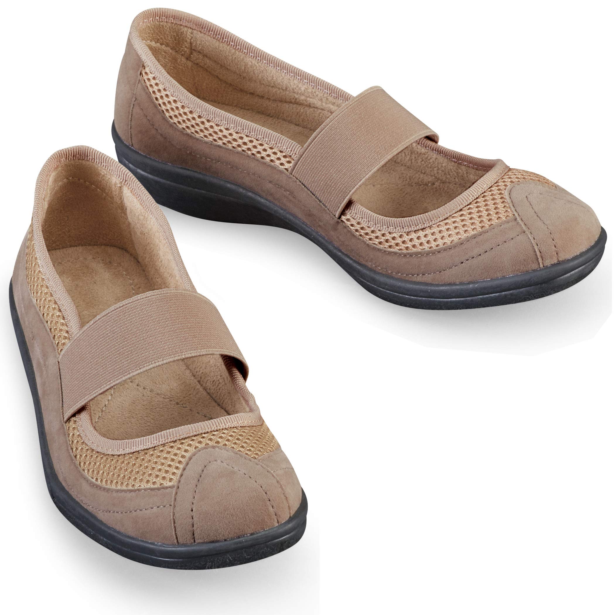 Sporty Stretch Strap Mary Jane Comfort Slip-on Shoes - Microsuede Mesh Uppers with Cushioned Insoles - Perfect for Walking, Work & Casual Wear