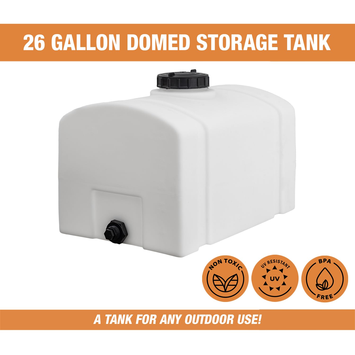 RomoTech 82123899 26-Gallon Polyethylene Domed Water Storage Tank - USA-Made Rustproof & Corrosion-Resistant Poly Tank for Water & Non-Flammable Liquids | Ideal for Agricultural, Industrial & Emergency Water Storage