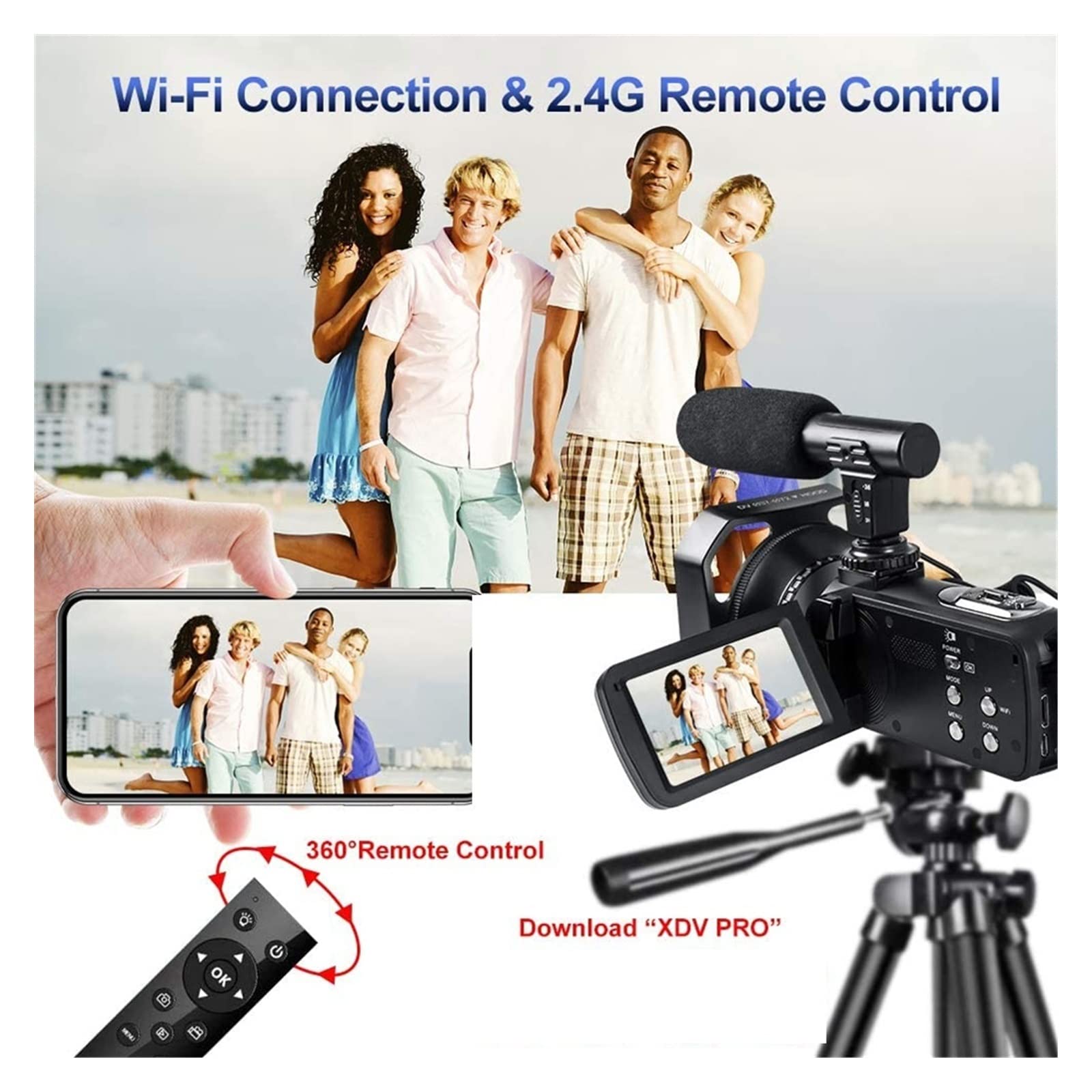 4K Professional Camcorder with Fill Light & 16X Zoom - Perfect for Vlogging & Streaming