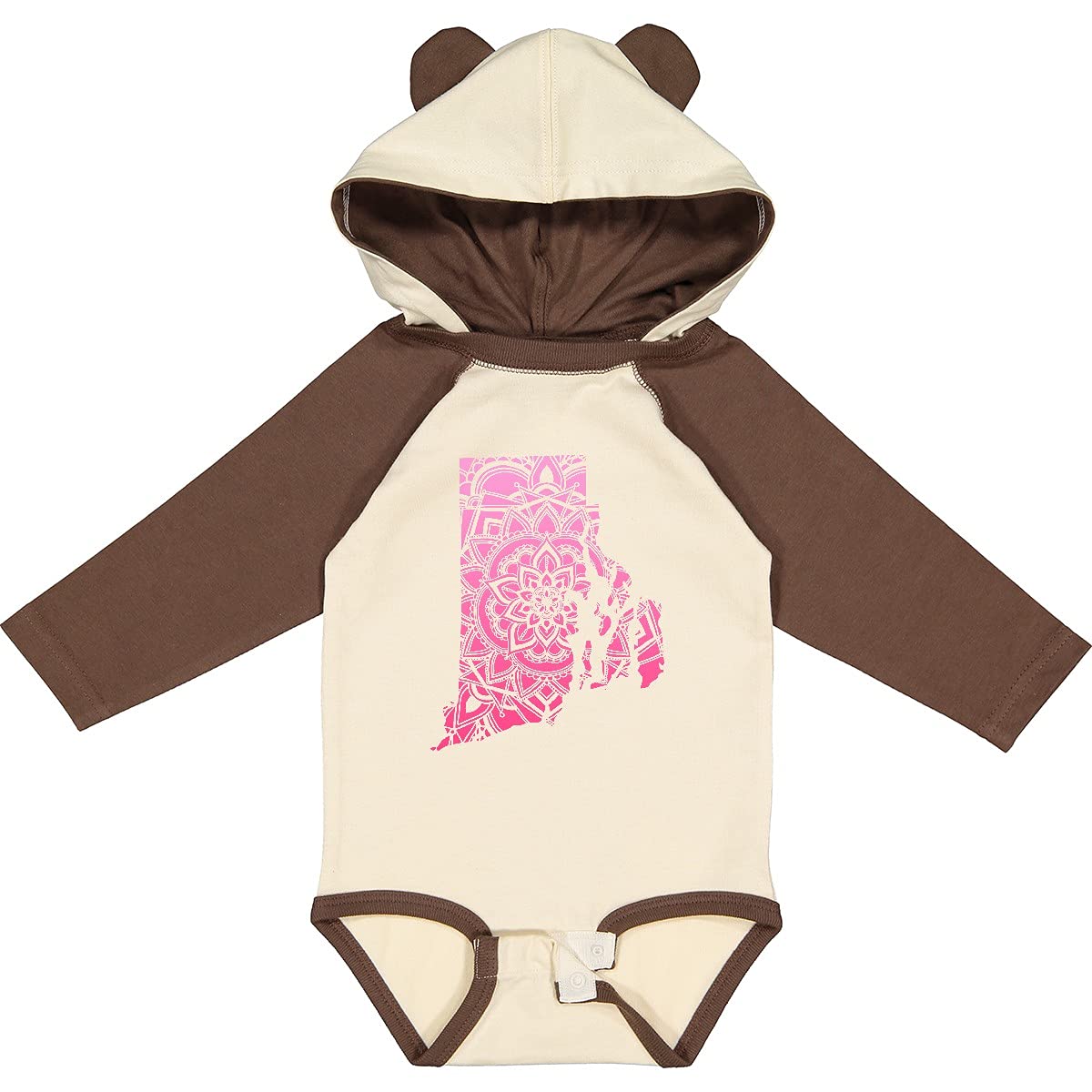 Inktastic Rhode Island Silhouette Mandala Print Long Sleeve Baby Creeper - Soft Cotton Bodysuit for Newborns & Infants, Perfect for Family Photos, Holidays & Casual Outings