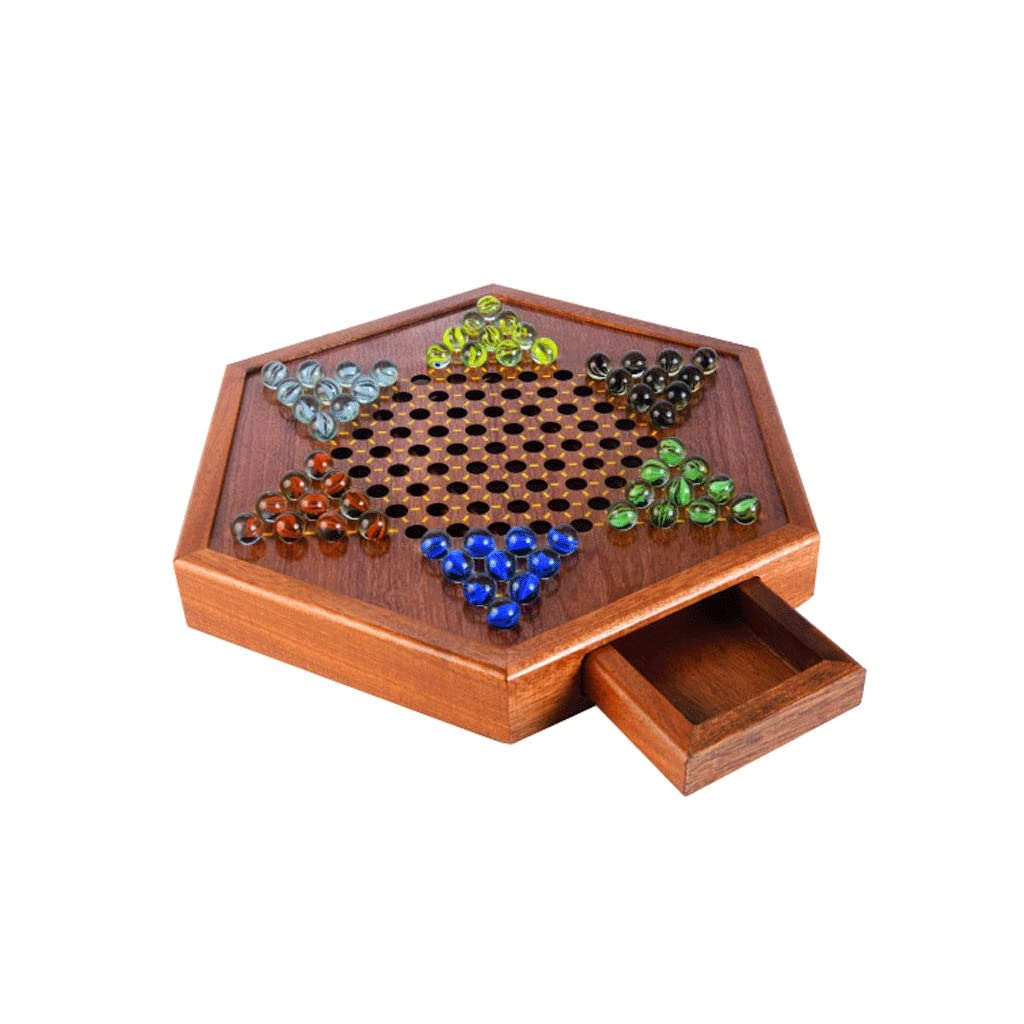 Vintage Chinese Checkers Game Set - Classic Red Shadow Wooden Board with Glass Marbles, Beech Wood Strategy Puzzle Game for Adults & Kids | Perfect for Family Game Nights, Party Entertainment, and Brain Training