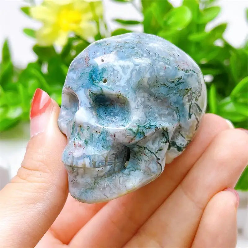 2 Inch Natural Moss Agate Skull Carving - Polished Quartz Healing Stone for Meditation, Reiki & Home Decor - Unique Crystal Gemstone Gift for Spiritual Healing & DIY Crafts (1 Piece)