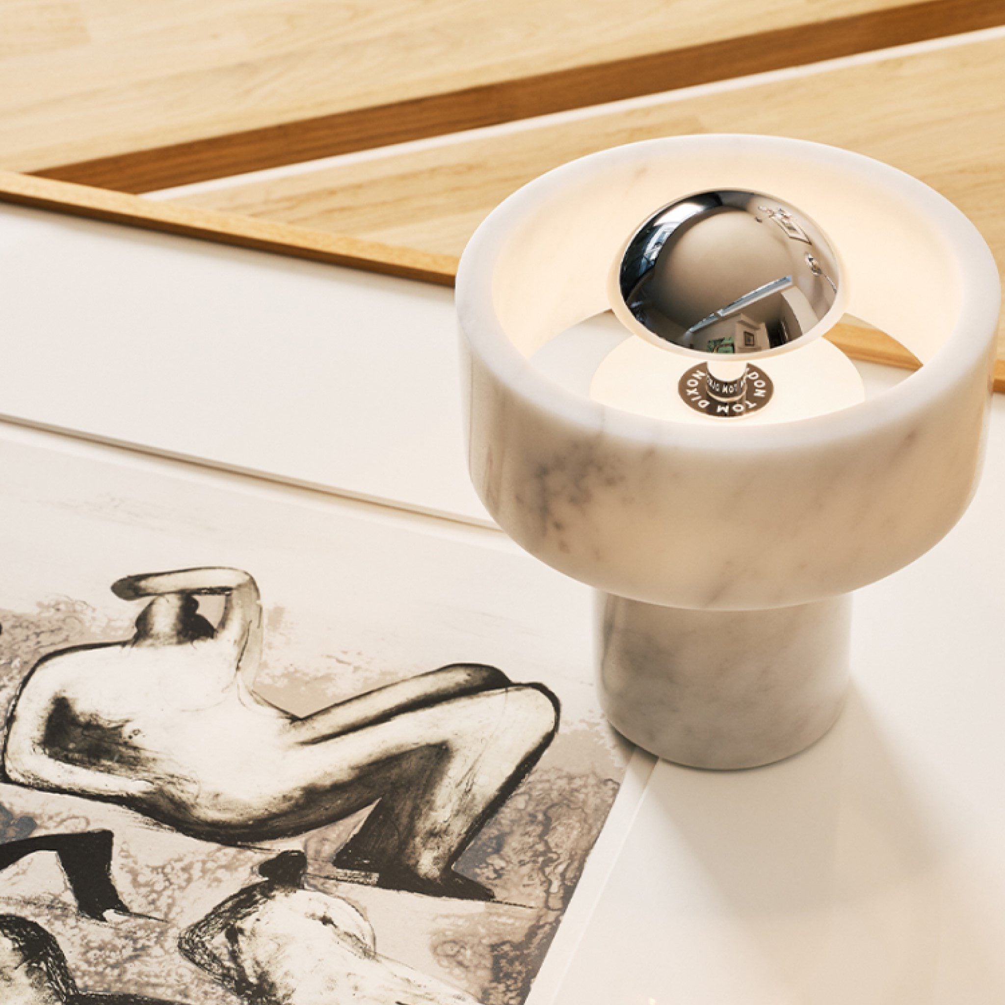 TOM DIXON Stone Portable Lamp - White Marble & Chrome Finish | Rechargeable LED Table Light for Home, Office & Outdoor Use