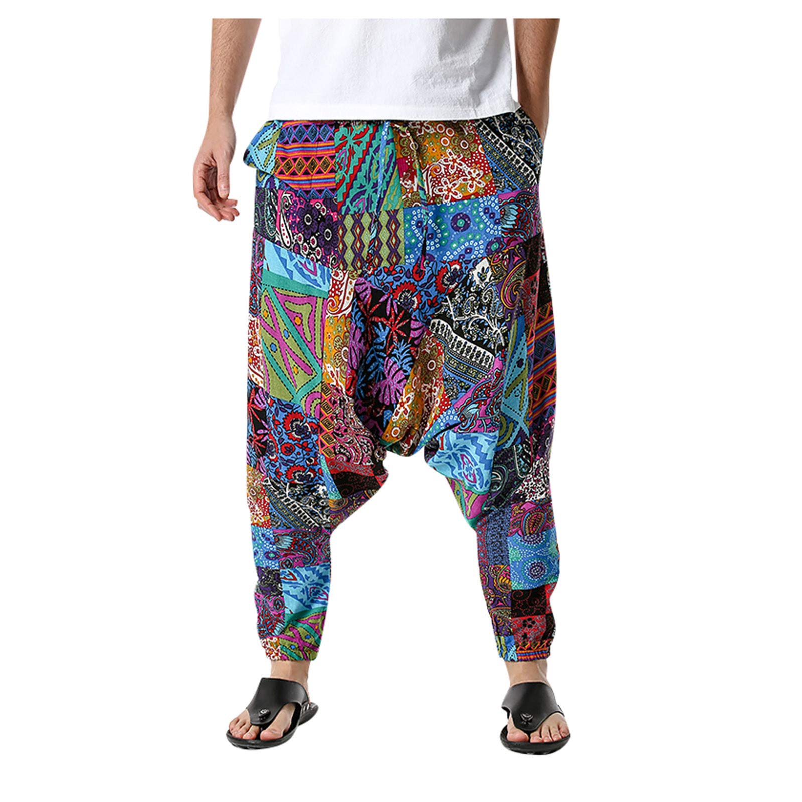 **Lightweight Elastic Waist Casual Pants for Men - Cotton-Linen Blend, Loose Fit & Comfortable - Perfect for Home, Lounge & Travel**