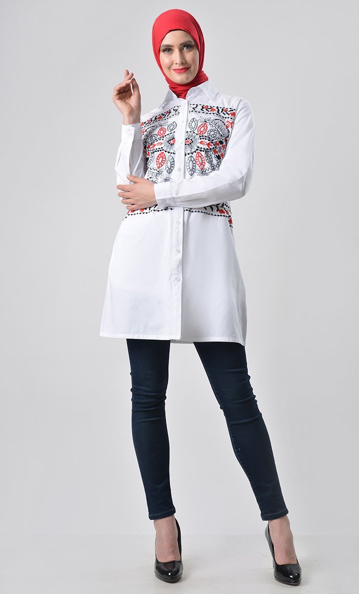 Stylish Full Detail Embroidered Tunic for Women - Elegant Floral Design Casual & Party Wear - Perfect for Office, Date Night & Special Occasions