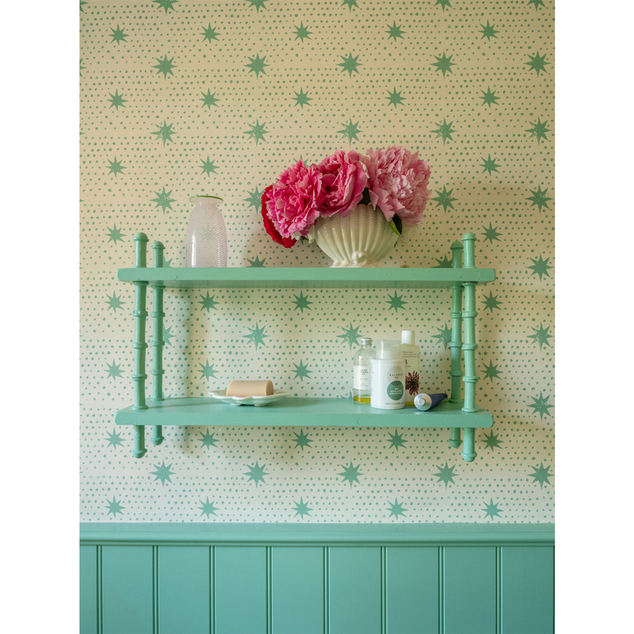 Spot & Star Peel and Stick Wallpaper - Self-Adhesive Removable Wallpaper in Pea Green - Perfect for Nursery, Bedroom, and Home Decor