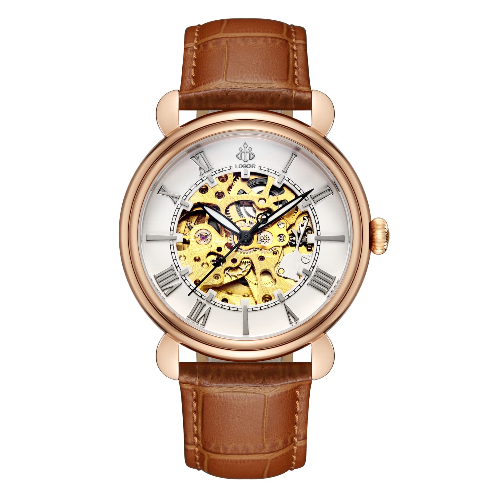 LOBOR Unisex 40mm Skeleton Automatic Watch - Stainless Steel Case Mechanical Watch for Men & Women | Perfect for Business, Casual Wear & Special Occasions