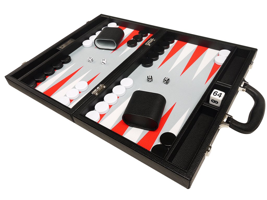 16-Inch Premium Backgammon Set - Medium Size with Black Board & White/Scarlet Points - Perfect for Travel, Home Game Nights & Gifts