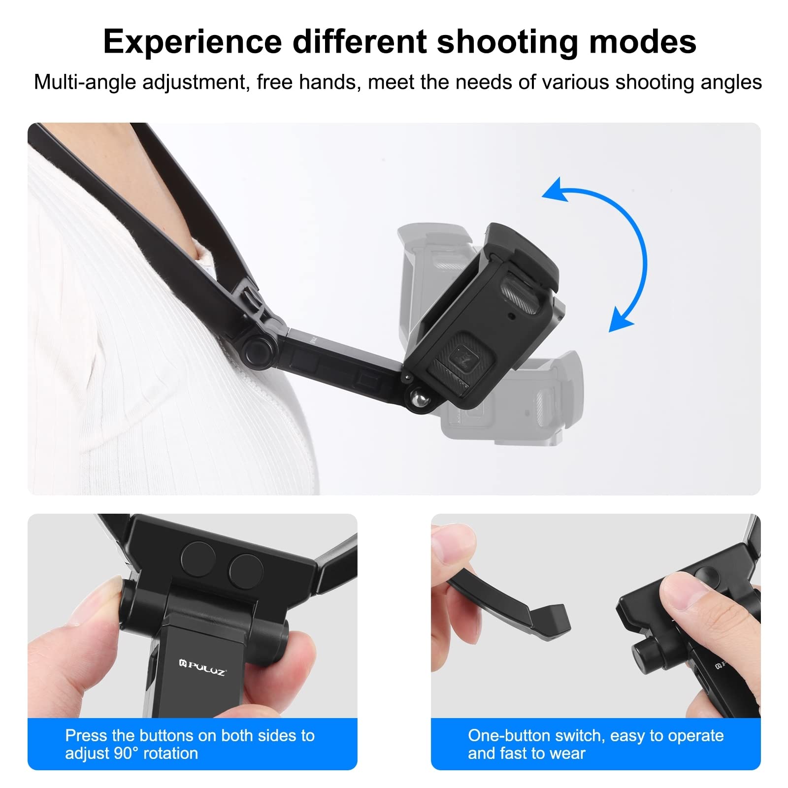 PULUZ Adjustable Neck Mount for Smartphone & GoPro - Hands-Free Selfie Stand for Vlogging, Live Streaming, TikTok Videos - Perfect for Travel, Cooking, Fitness & Outdoor Activities