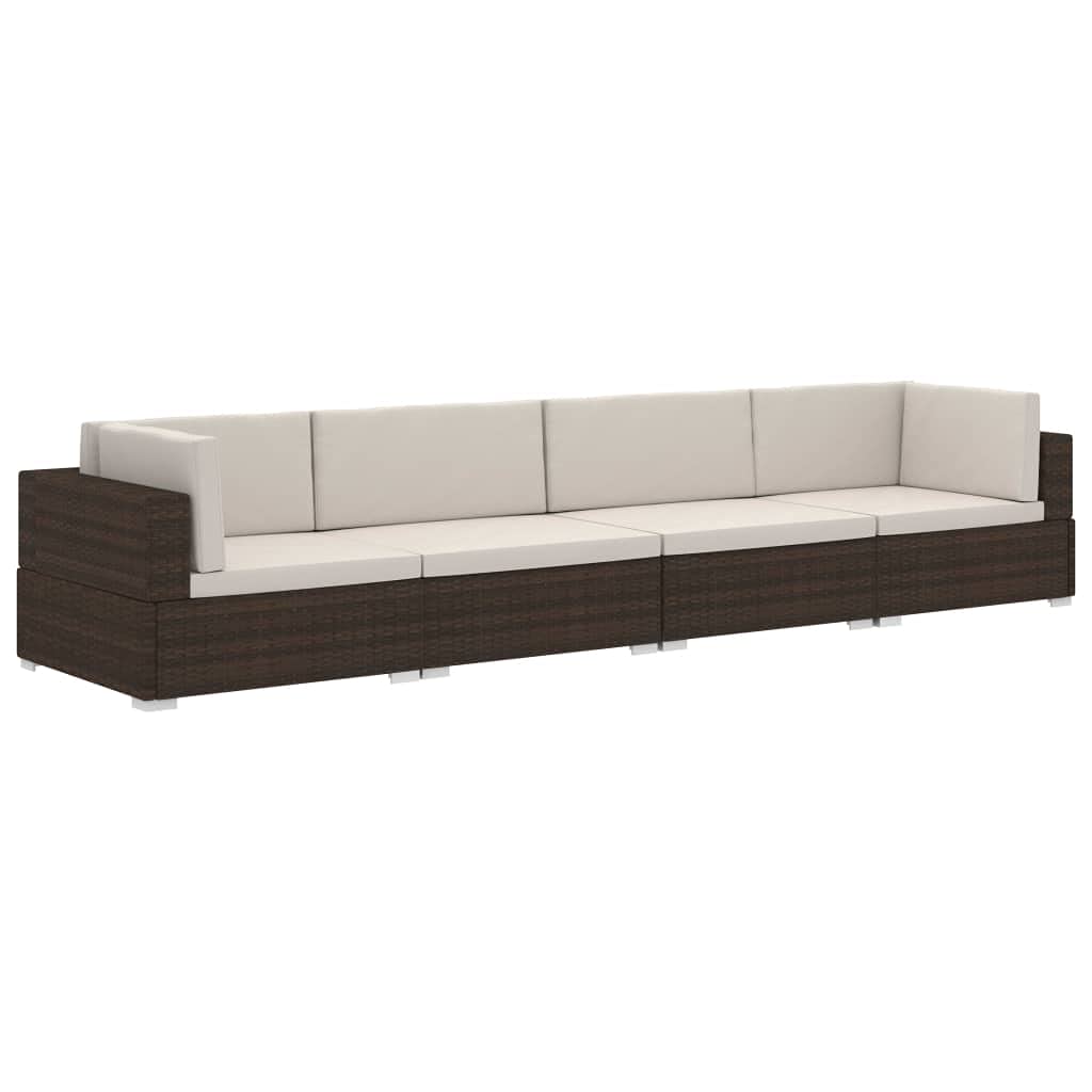4-Piece Brown Poly Rattan Garden Sofa Set with Cushions - Outdoor Patio Sectional Lounge Furniture for Backyard, Poolside & Terrace Relaxation