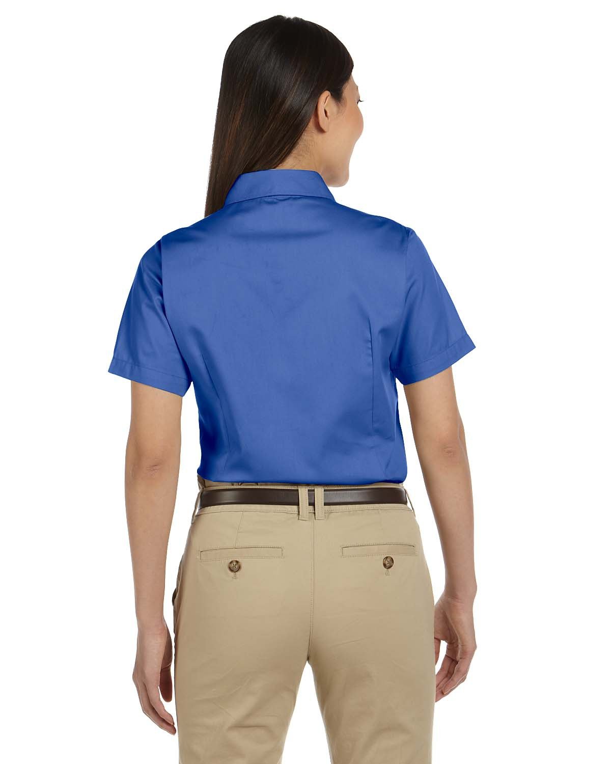 Women's Easy Blend Short-Sleeve Twill Shirt - Comfortable Casual Top in French Blue (XL) - Perfect for Work, Travel & Everyday Wear
