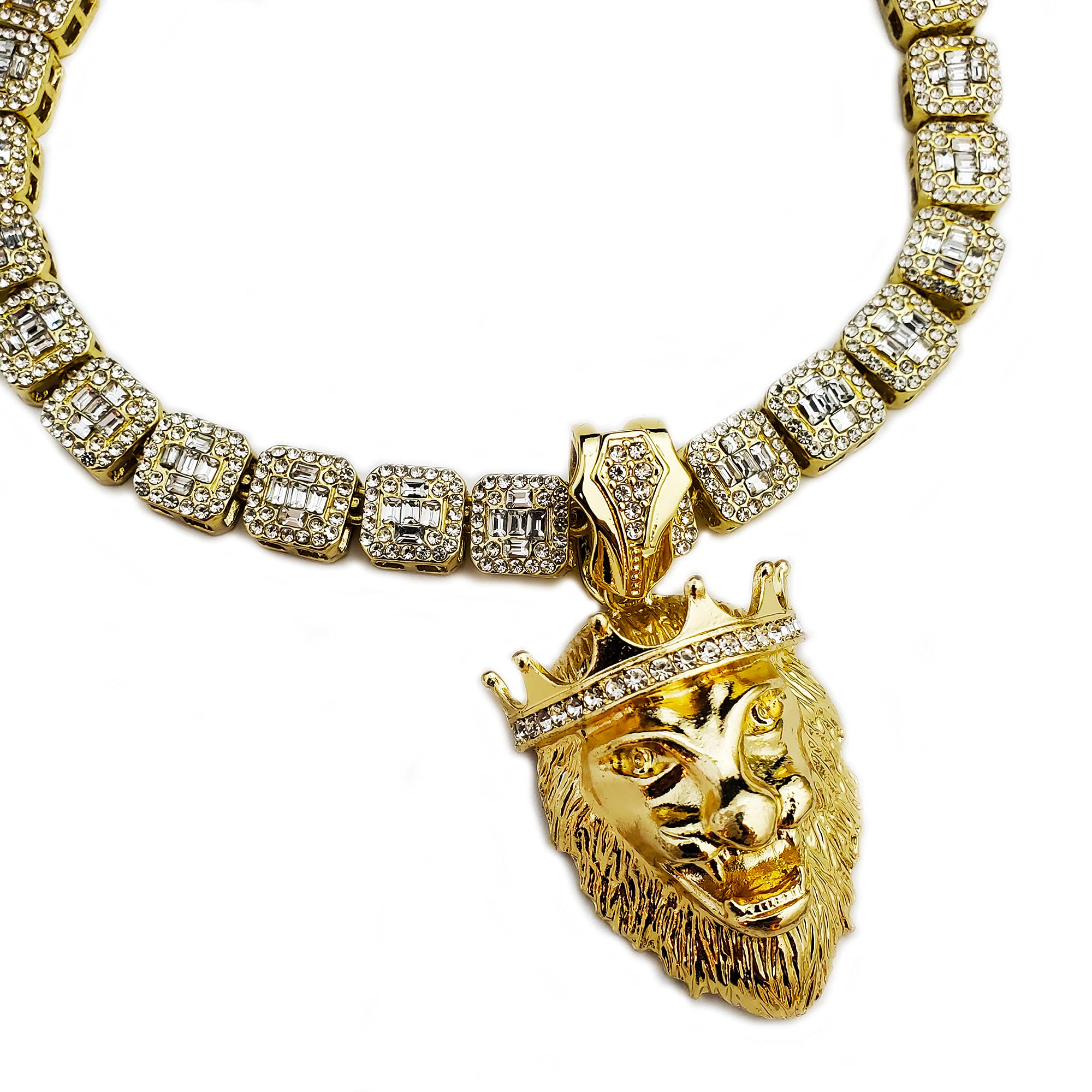Hip Hop Gold Plated Lion Head Pendant Necklace - 16