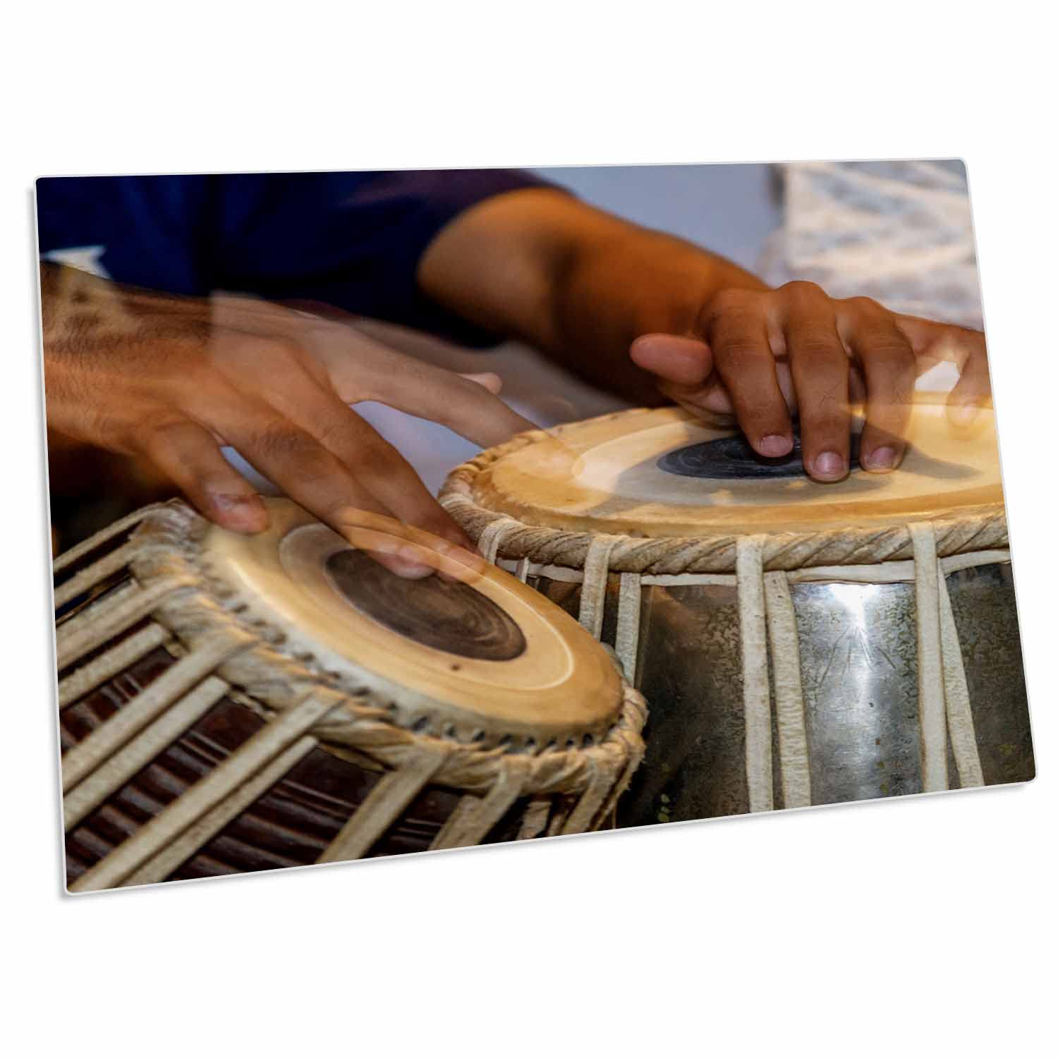 3D Printed Drum Players Hands Varanasi Design - Non-Slip Desk Pad & Place Mats Set (dpd-187068-1) - Perfect for Home Office, Dining Table, and Indian Cultural Decor