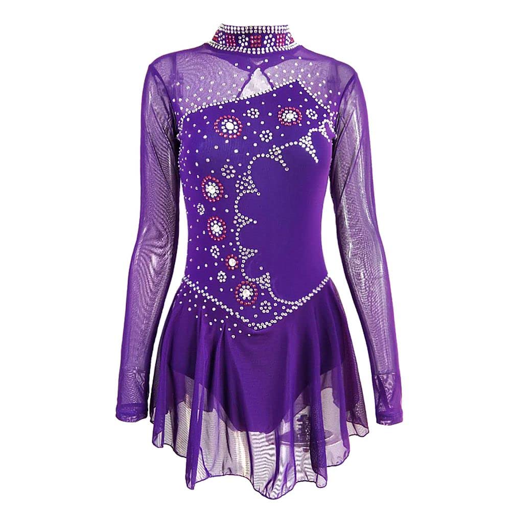 LIUHUO Girls Figure Skating Dress - Purple Floral Performance Dance Costume for Youth & Women | Competition & Ice Show Outfit