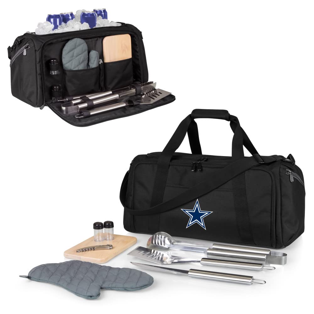 NFL BBQ Grill Set with Cooler Tote - Complete Outdoor Cooking Kit for Tailgating, Picnics & Camping - Includes Barbecue Tools, Insulated Cooler Bag & Picnic Accessories