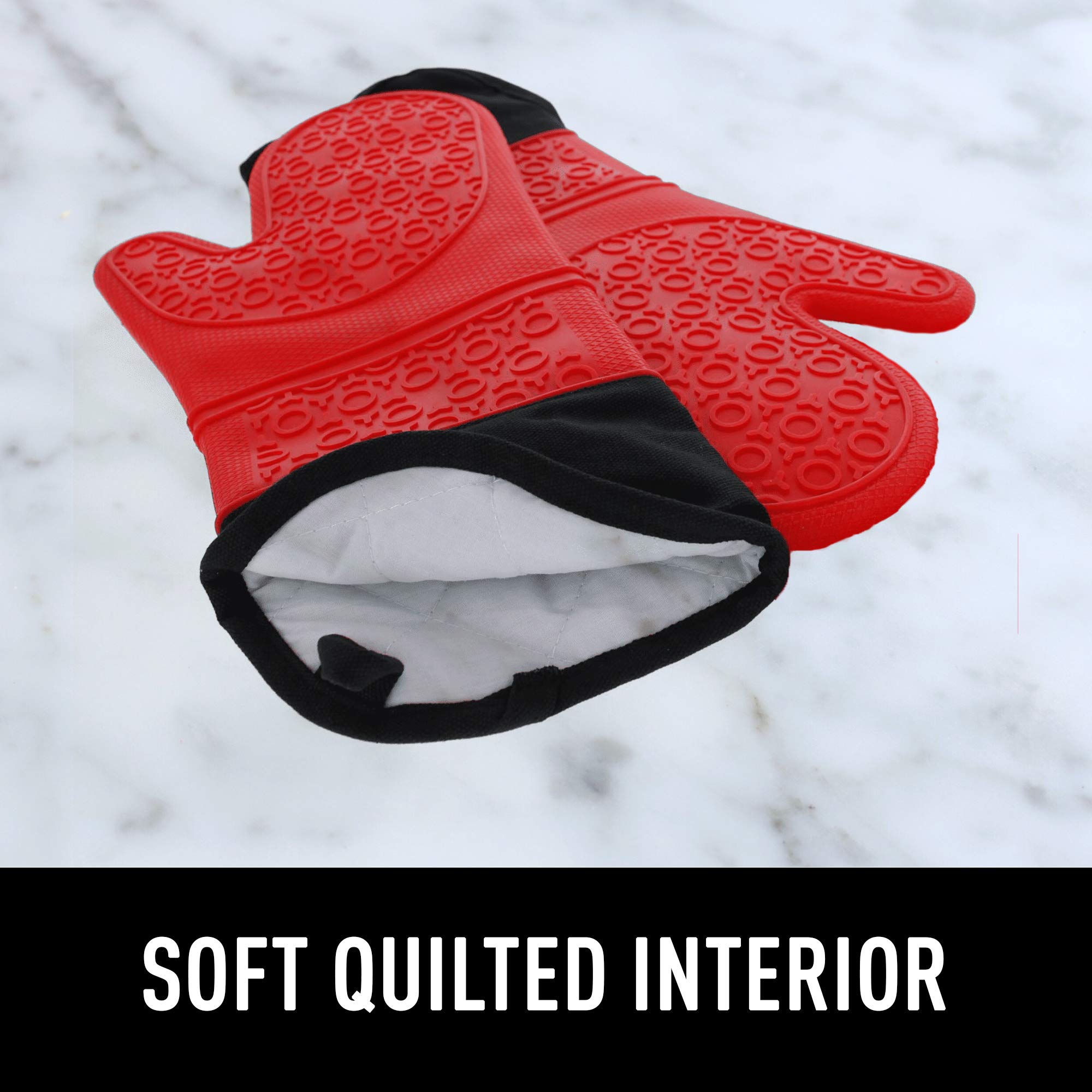Heat-Resistant Oven Mitts Set - Extra Long & Easy Clean Kitchen Gloves for Baking, Cooking, Grilling with Bonus Pot Holder - Perfect for BBQ, Roasting & Hot Dish Handling