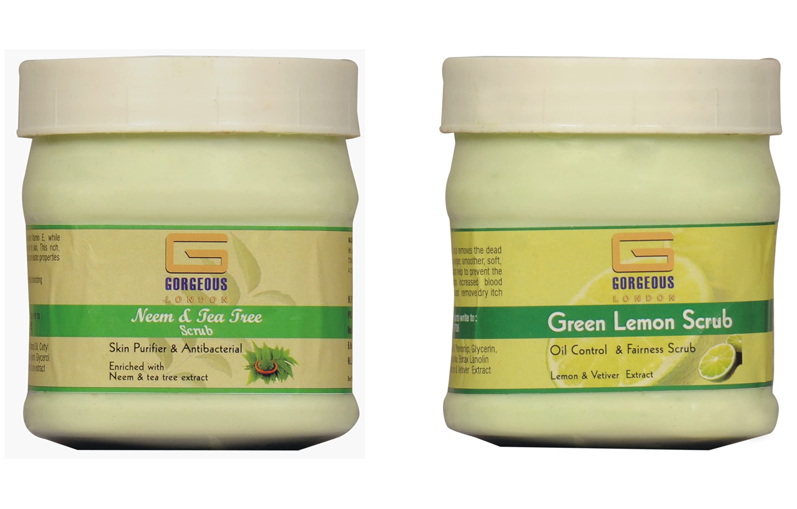 Organic Neem & Green Tea Tree Scrub with Lemon - 450ml x 2 Pack - Deep Cleansing Face & Body Exfoliator for Acne, Blackheads & Oily Skin - Spa Quality Skincare Gift Set