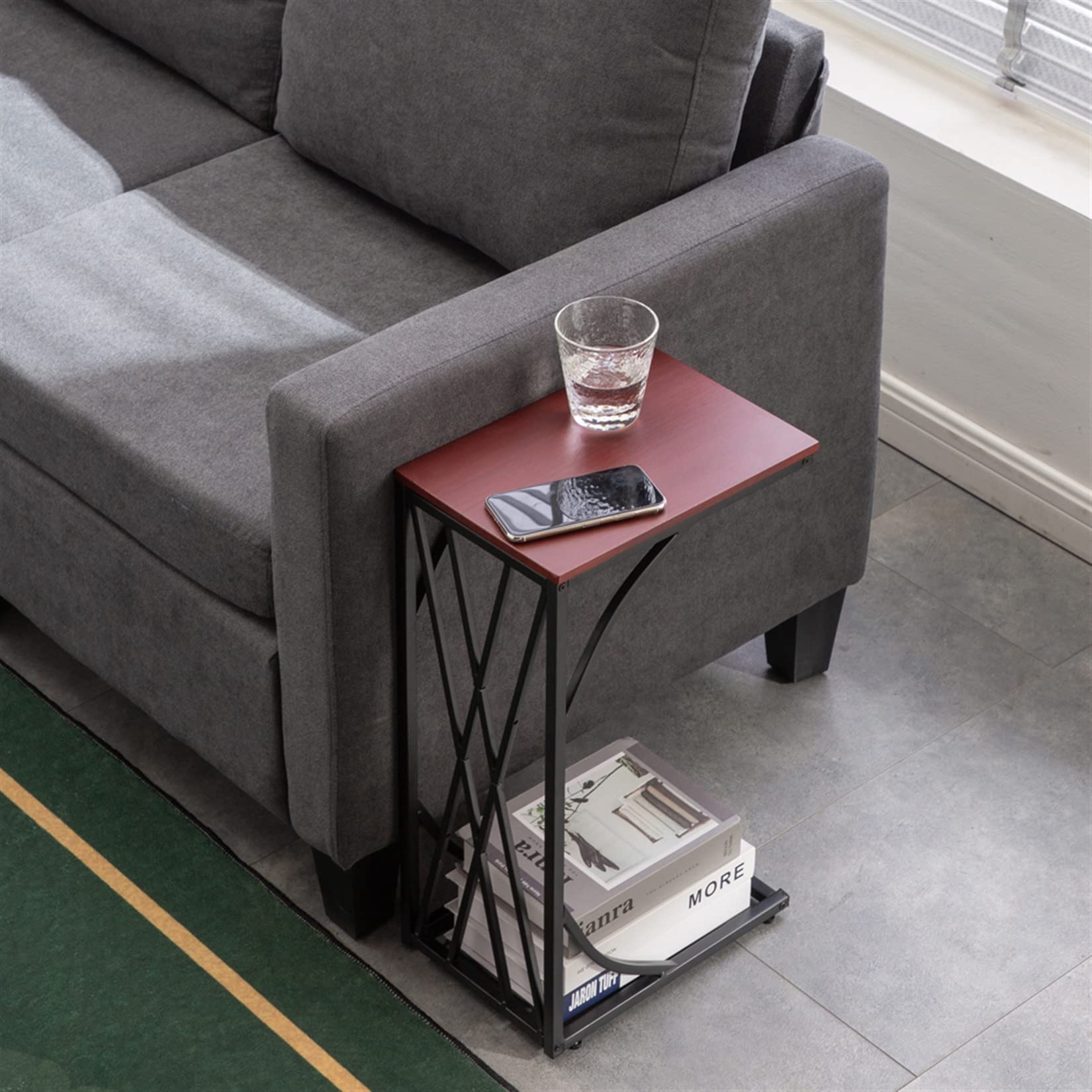 C-Shaped End Table - Portable Side Table for Living Room, Bedroom & Small Spaces - Laptop Holder, Snack Table, Coffee Table - Perfect for Couches, Sofas & Small Apartments