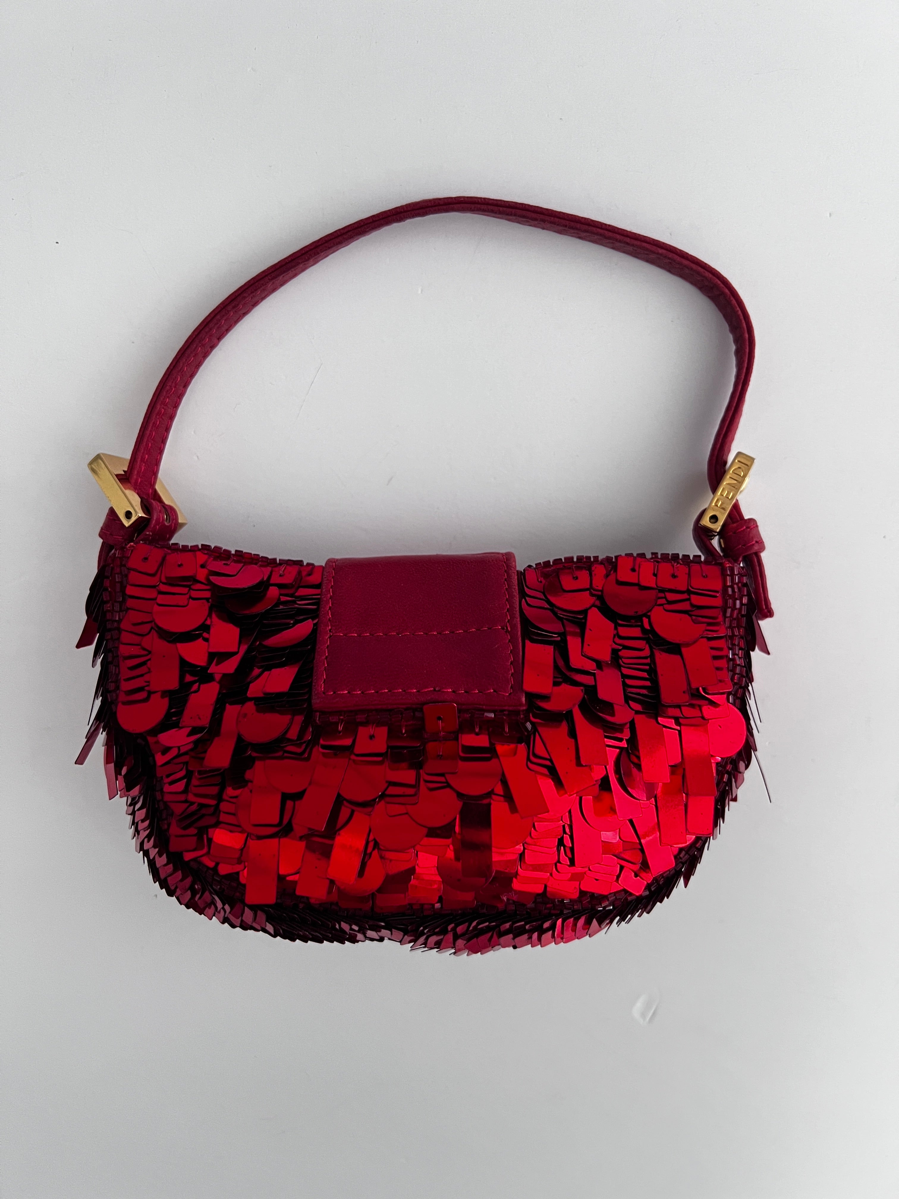 Vintage Fendi Red Sequin Croissant Bag - Luxury Designer Shoulder Purse for Women | Perfect for Parties, Weddings & Evening Events