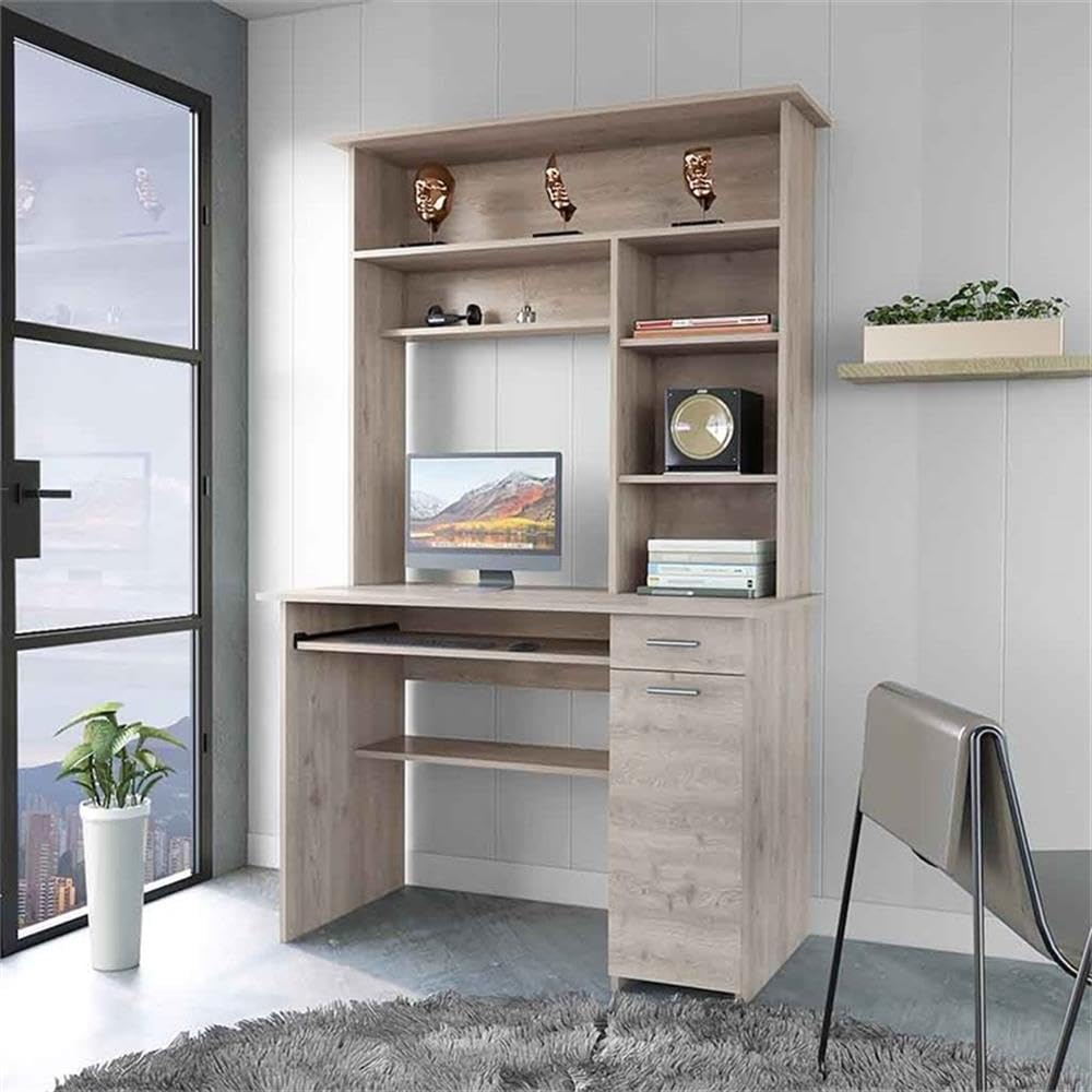 Weston 180 Two Computer Desk with Hutch - Light Gray Home Office Desk with Retractable Keyboard Tray, Drawer, CPU Panel & 6 Open Shelves | Perfect for Small Spaces, Gaming Setup & Remote Workstations