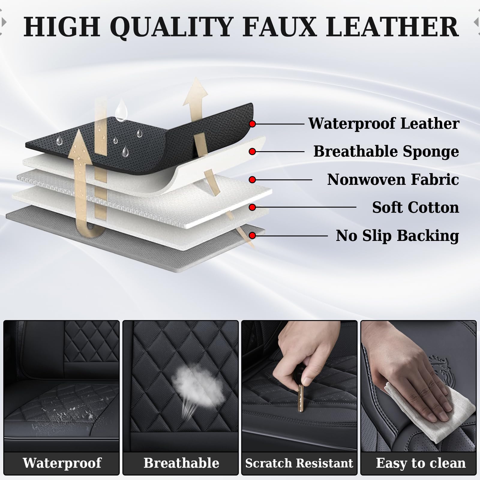 Premium Universal Car Seat Covers Full Set - Waterproof Faux Leather Front & Back Seat Protectors for Most Vehicles | Black Luxury Car Accessories | Perfect for Daily Commute, Road Trips & Pet Protection