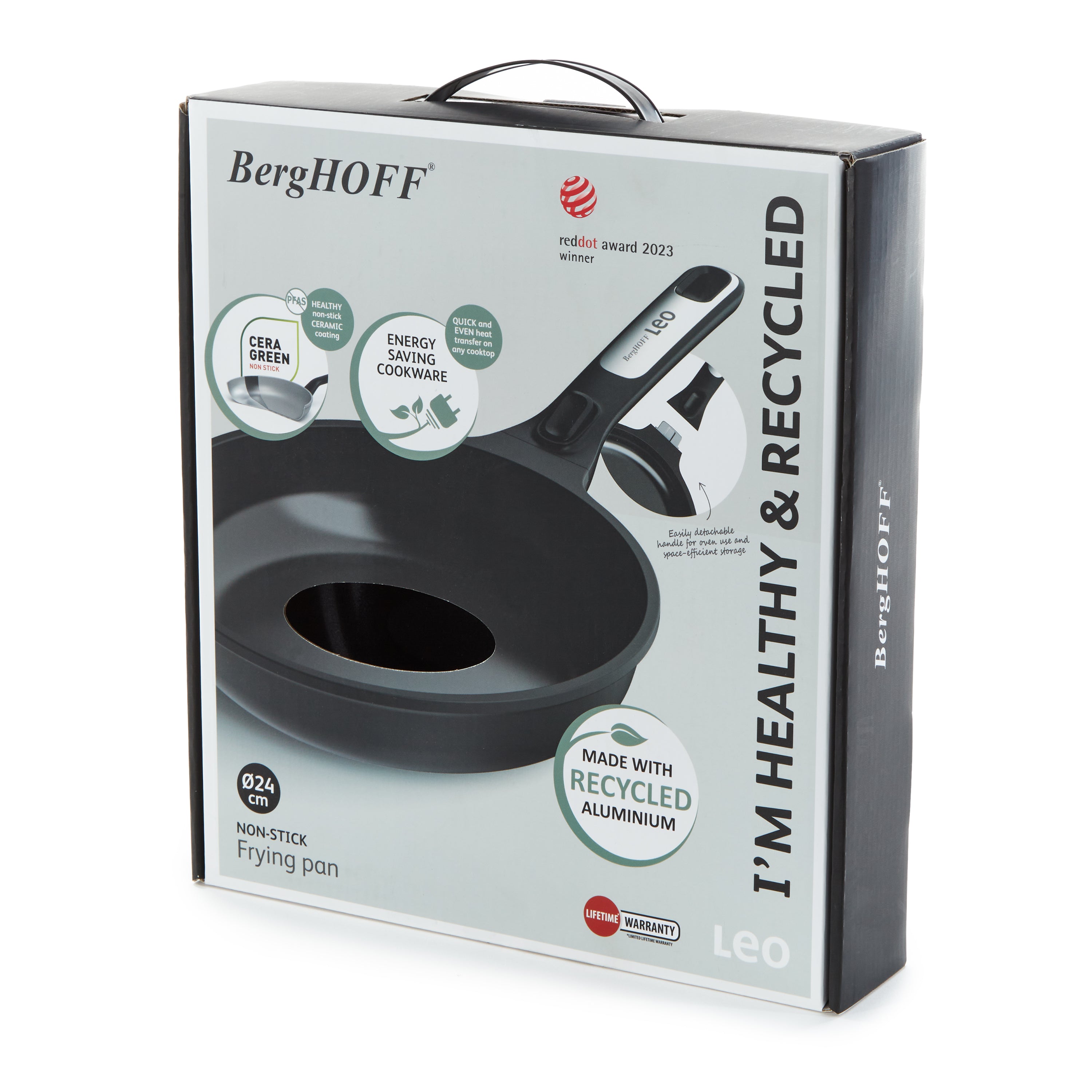 BergHOFF Leo Phantom Nonstick Ceramic 9.5-Inch Frying Pan | Eco-Friendly Recycled Aluminum Cookware | Perfect for Sauteing, Frying & Omelets | Induction Compatible & Oven Safe to 500°F