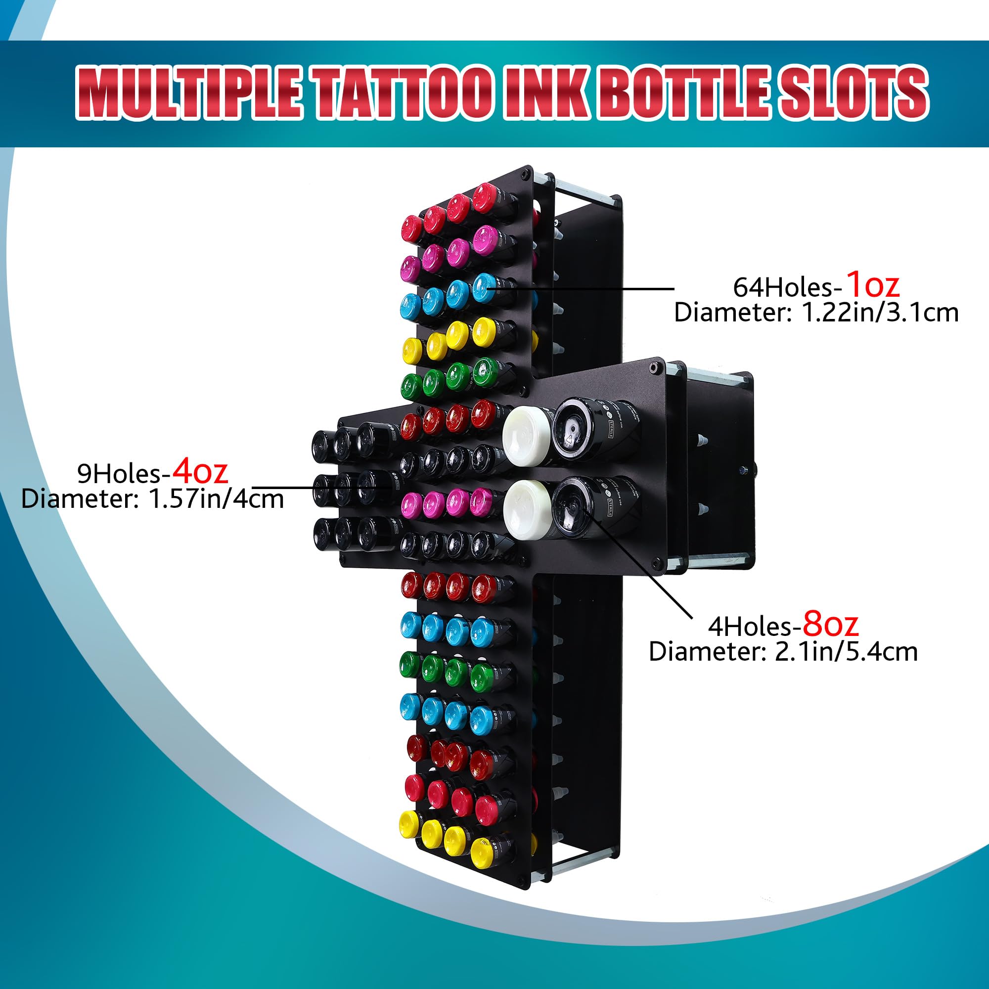 Poarmeey 77-Hole Tattoo Ink Bottle Holder - Wall-Mounted Organizer Rack for 1oz, 41oz & 81oz Tattoo Pigment Bottles (Holder Only) - Perfect for Tattoo Studios & Artist Workstations