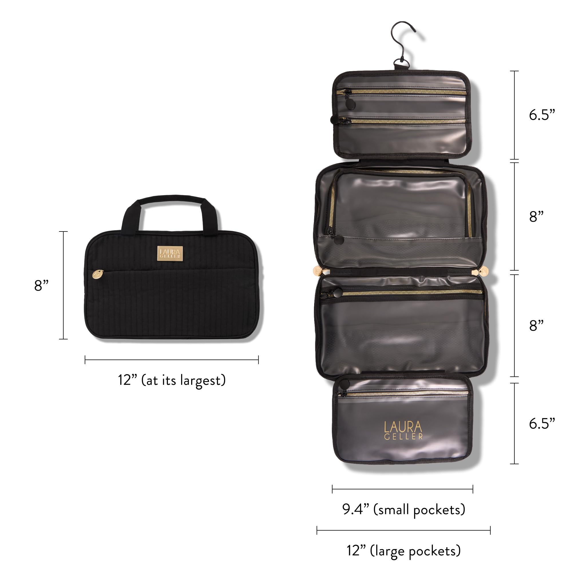 LAURA GELLER Travel Makeup Bag - Large Hanging Toiletry Organizer for Women, Black | Perfect for Vacation & Daily Use