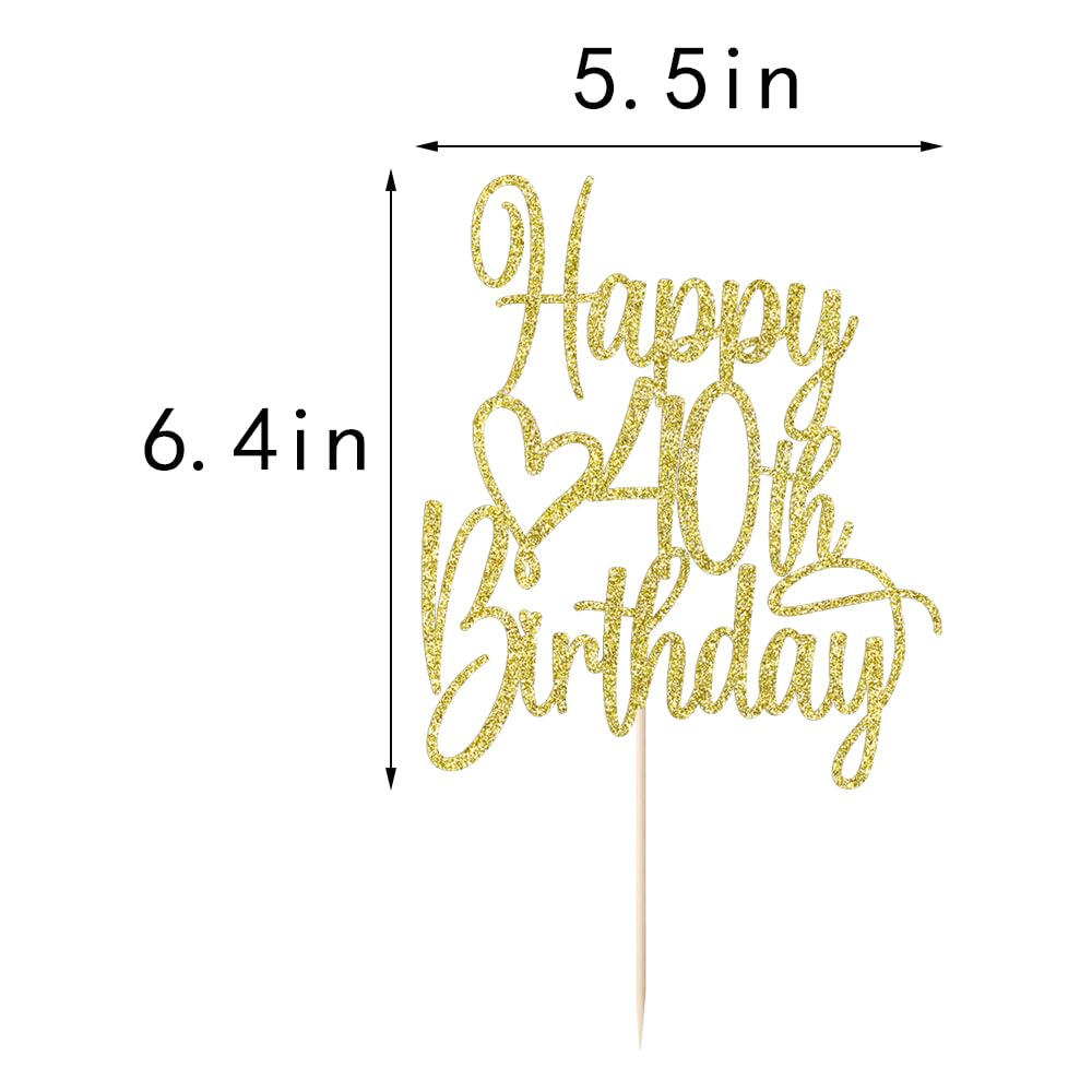 40th Birthday Cake Topper - Gold Glitter 'Cheers to 40 Years' & '40 & Fabulous' Cake Decoration for Anniversary Party | Perfect for 40th Birthday Cakes, Cupcakes, and Dessert Table Displays