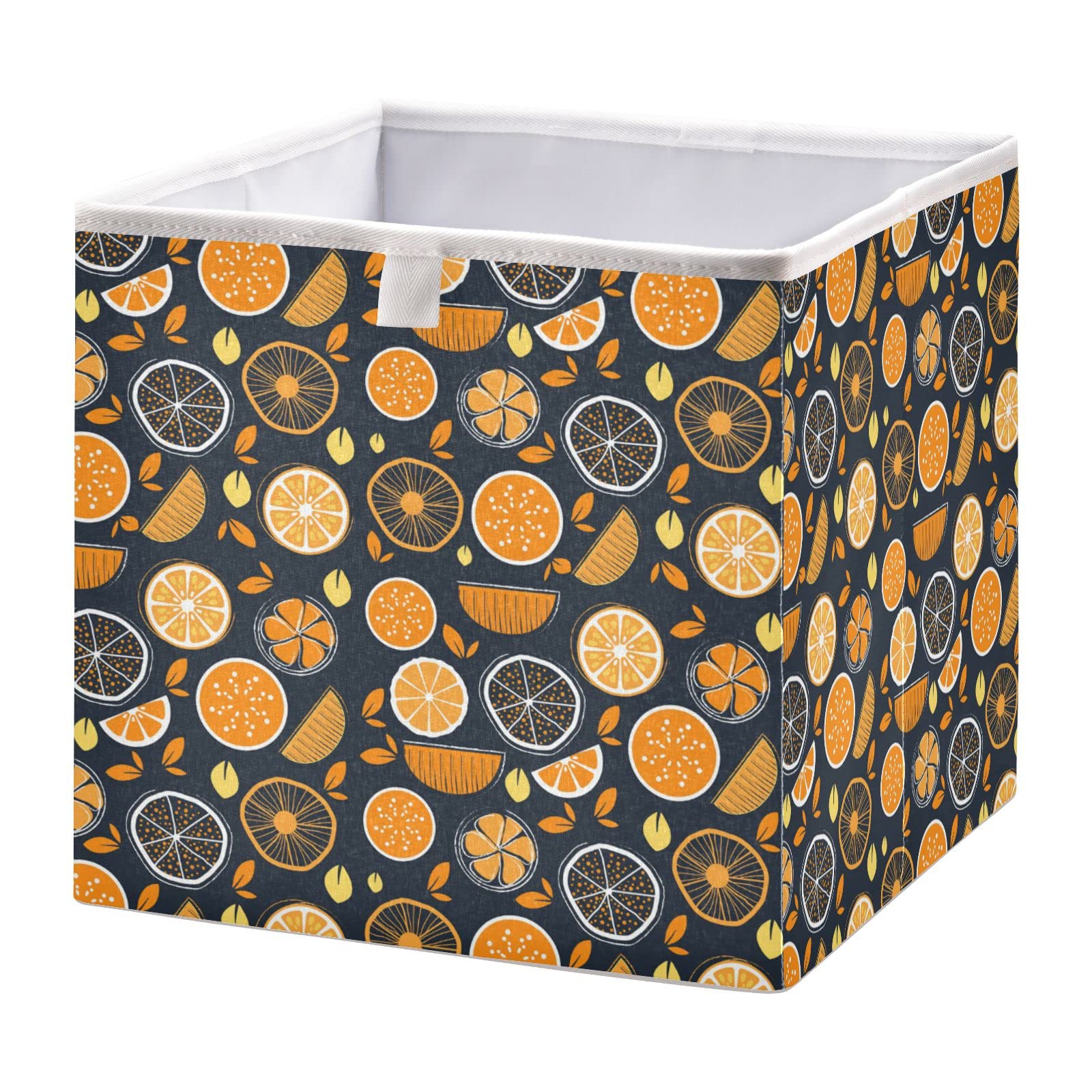 WELLDAY Foldable Storage Basket - 11x11x11 Inch Cube Organizer Bin for Home, Closet, Nursery | Orange Lemon Fruit Pattern | Perfect for Toys, Books, Laundry & Shelves Organization | Space-Saving Home Decor Solution