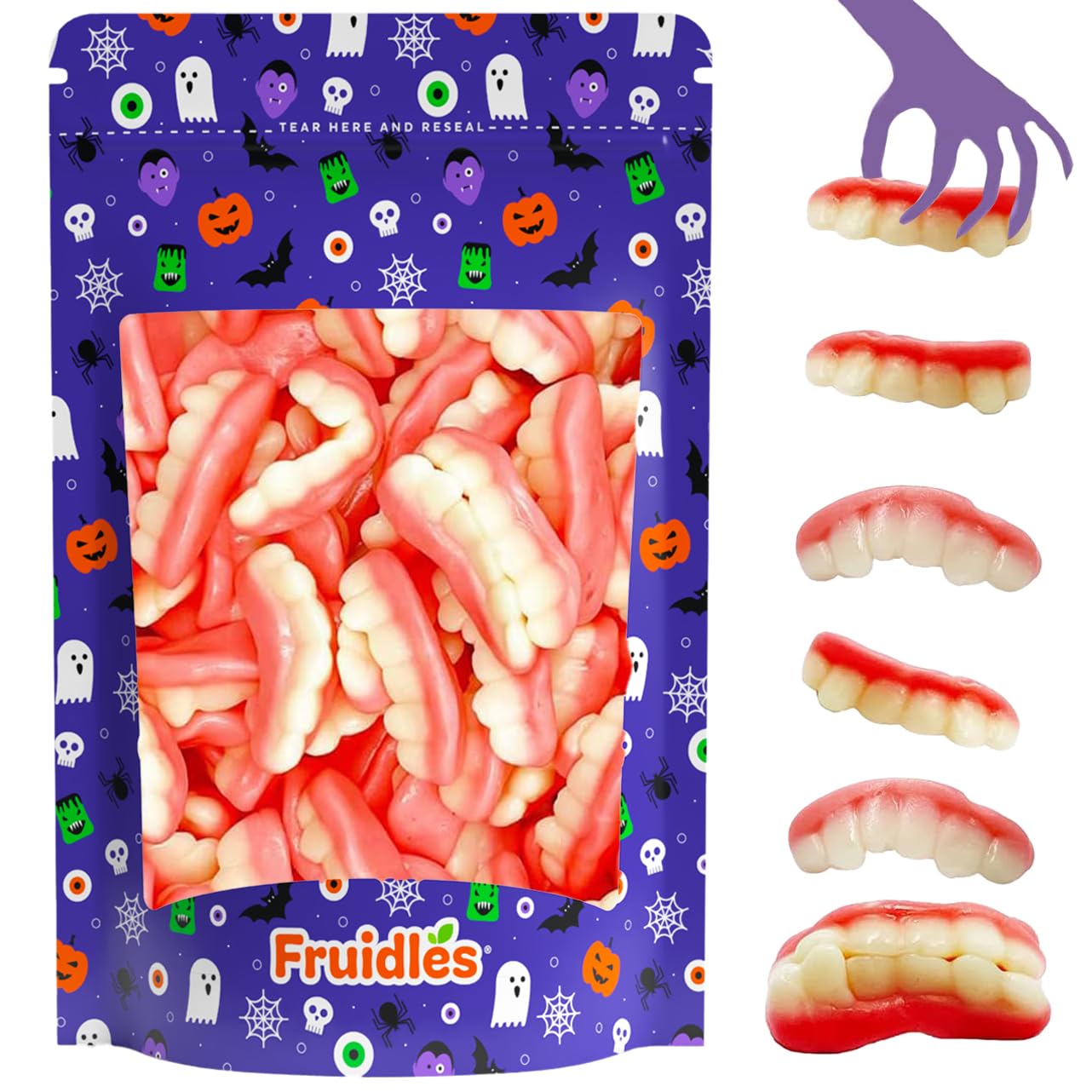Fruidles Gummy Teeth Candy - 2lb Bulk Bag of Delicious Fruit Flavored Chewy Gummies for Halloween, Parties & Movie Night Snacks