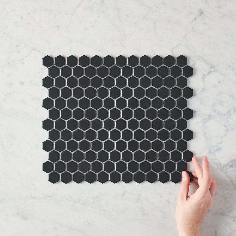 Peppermint Grove Small Black Matte Hexagon Mosaic Tile - Peel and Stick Backsplash for Kitchen, Bathroom, and DIY Home Decor Projects