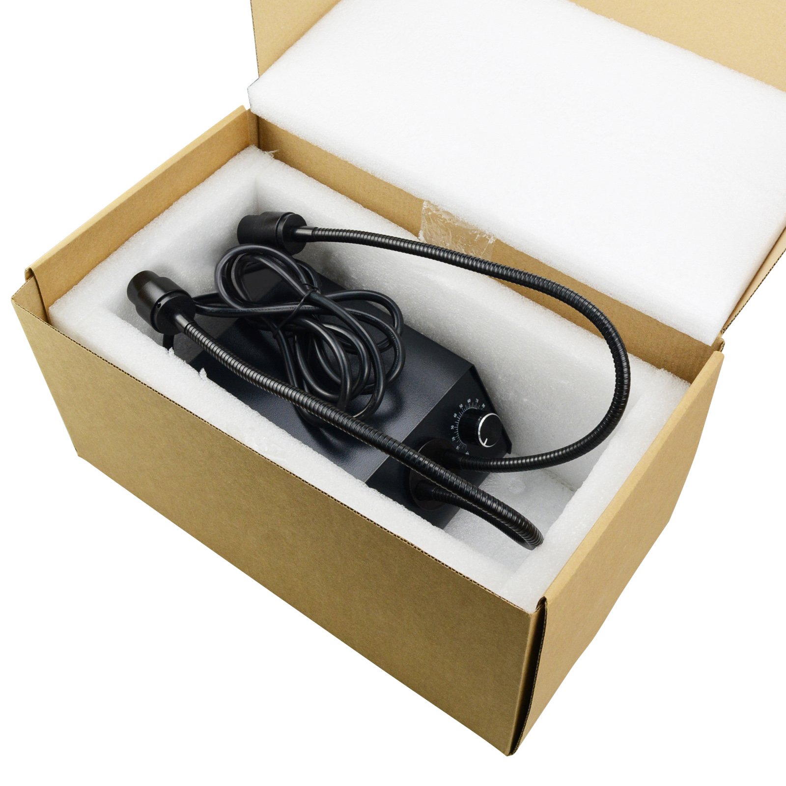 Cold LED Fiber Optic Dual Lights Illuminator - 6500K Shadow-Free Adjustable Lighting with Dimmer, Flexible Direction, 100V-240V for Dental, Jewelry & Microscope Work